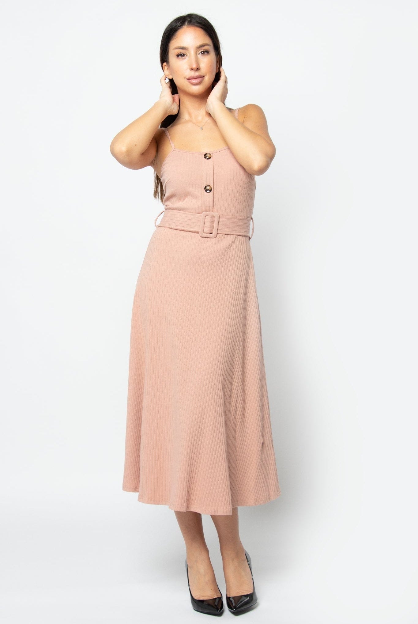 كيتشن فستان ميدي بدون أكمام سادة برباط حمالات