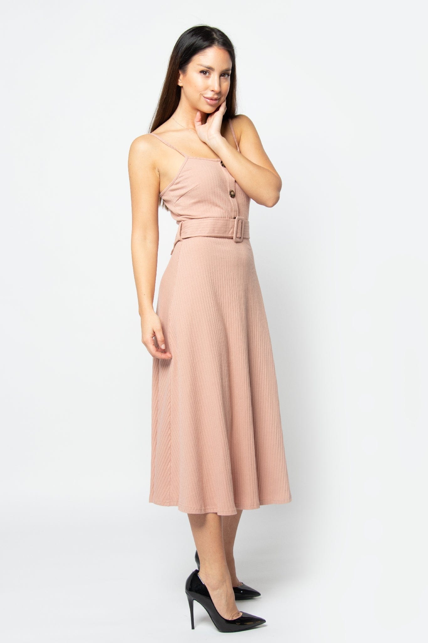 كيتشن فستان ميدي بدون أكمام سادة برباط حمالات