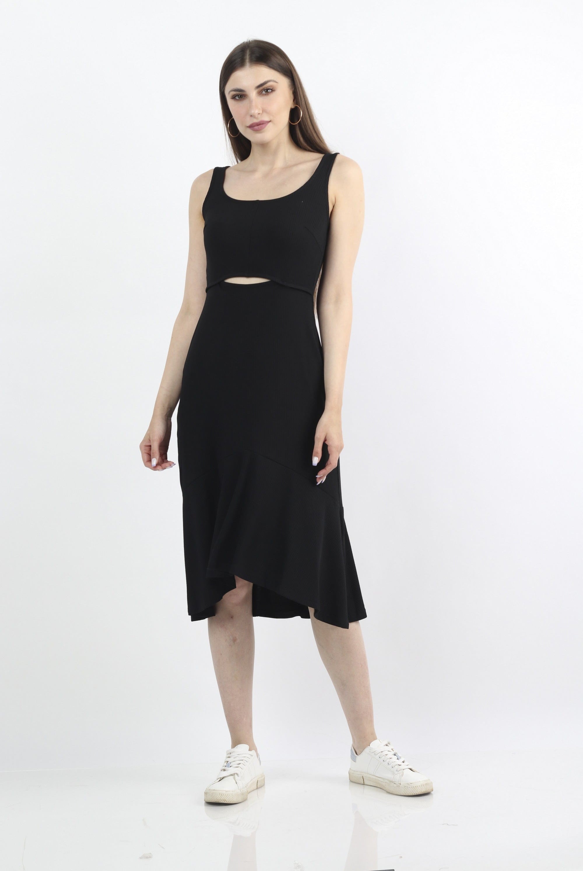 كيتشن فستان ميدي بدون أكمام سادة مفتوح من البطن