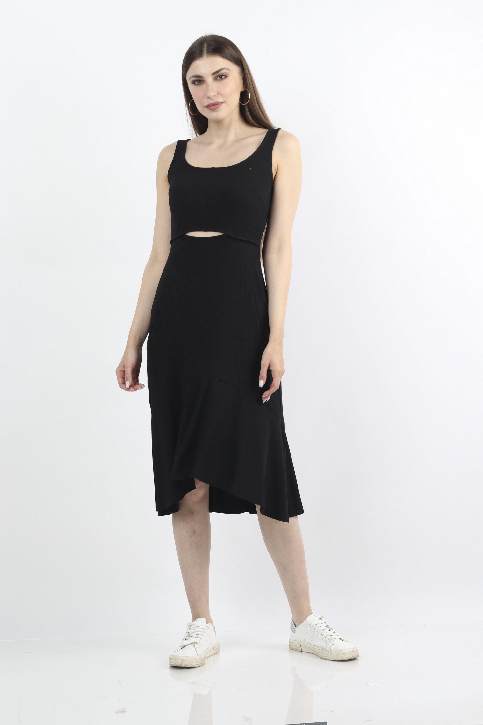 كيتشن فستان ميدي بدون أكمام سادة مفتوح من البطن