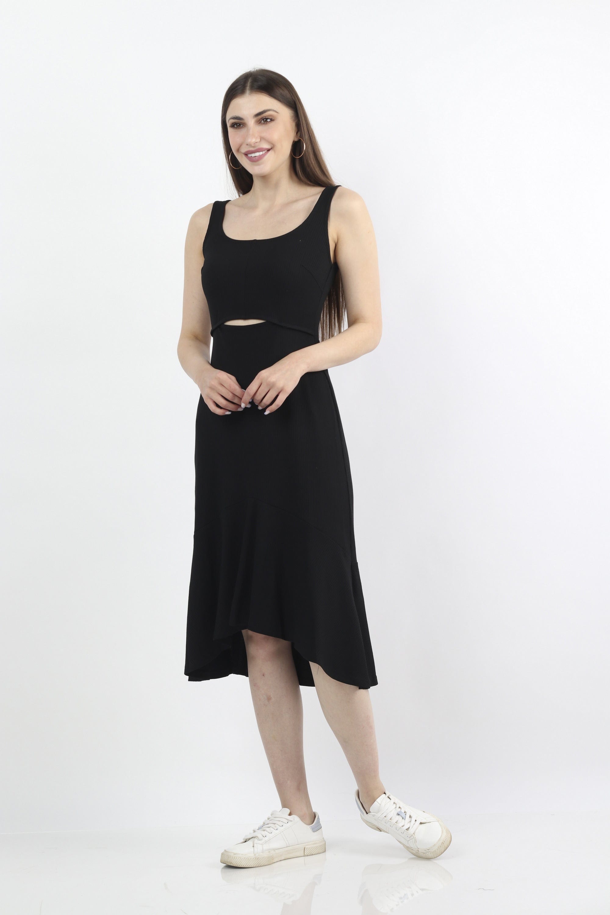 كيتشن فستان ميدي بدون أكمام سادة مفتوح من البطن