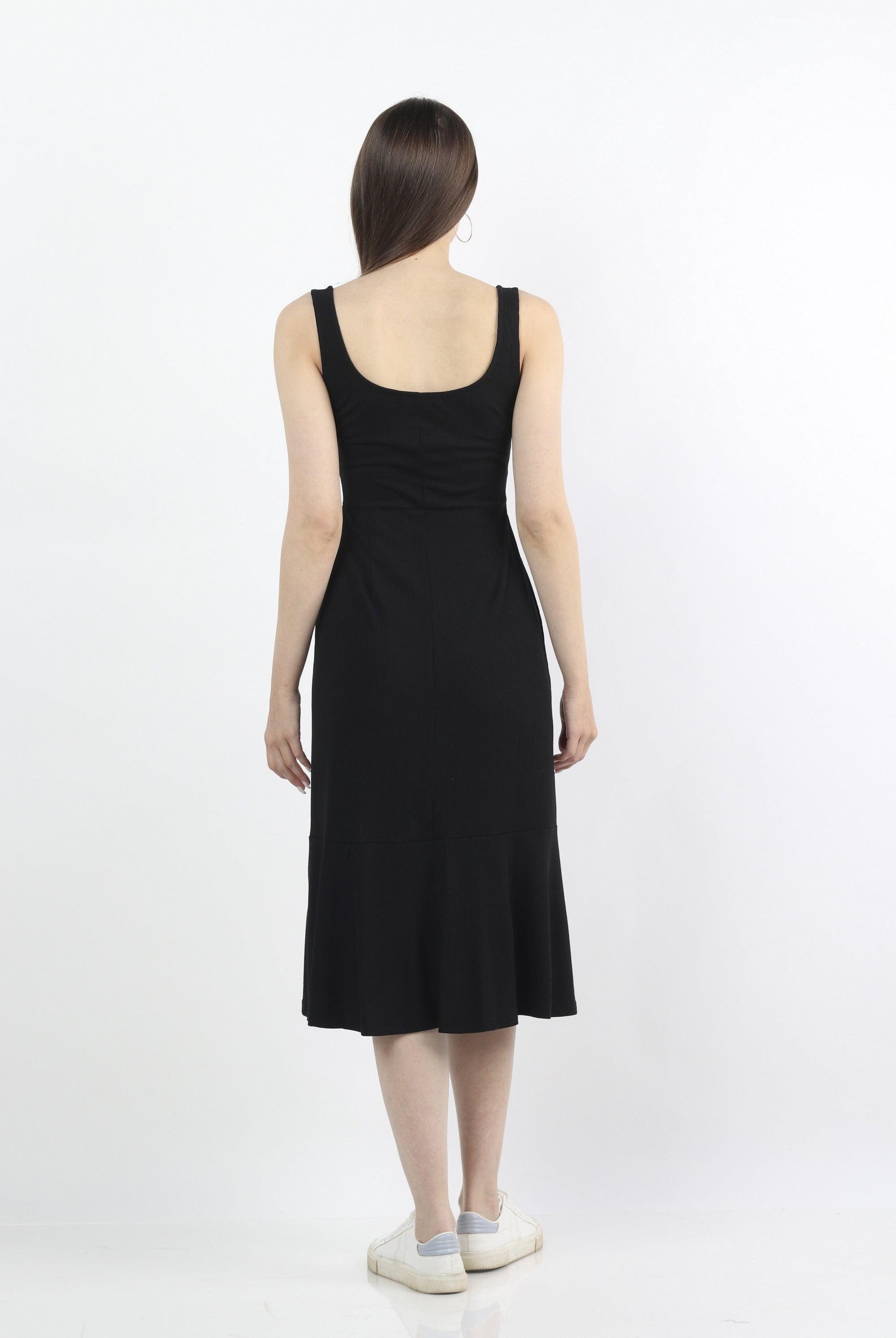 كيتشن فستان ميدي بدون أكمام سادة مفتوح من البطن