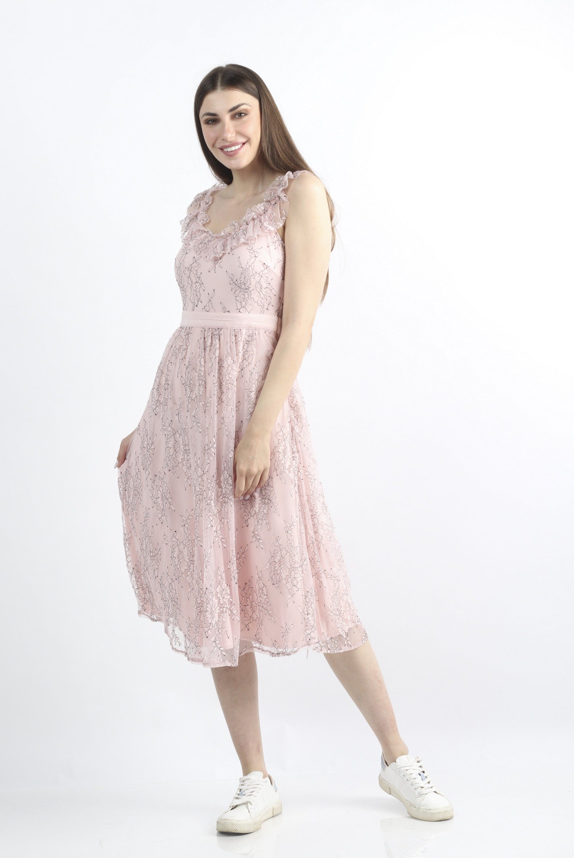 كيتشن فستان ميدي كم قصير مزهر مزموم من الخصر