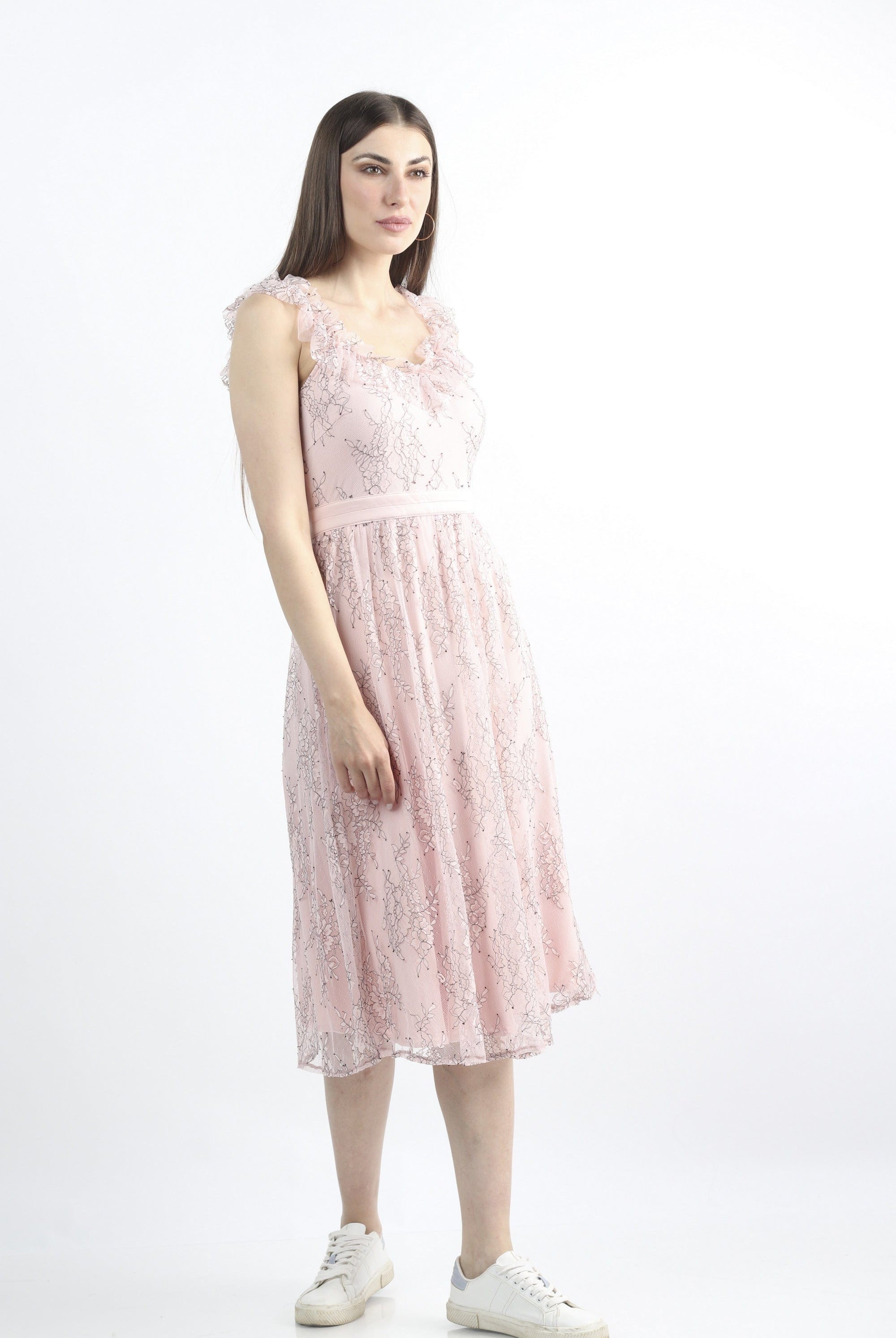 كيتشن فستان ميدي كم قصير مزهر مزموم من الخصر