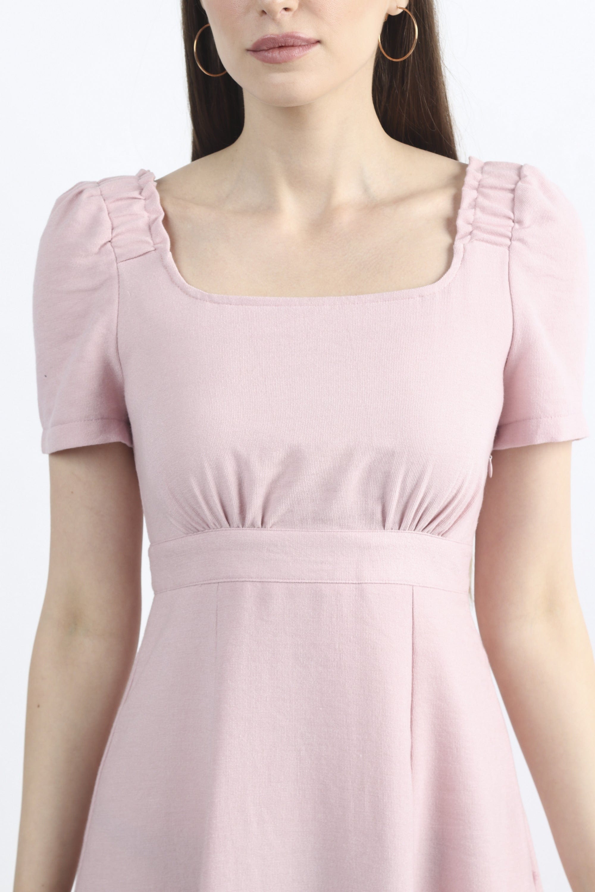 كيتشن فستان ميدي سادة مخصر نص كم بف