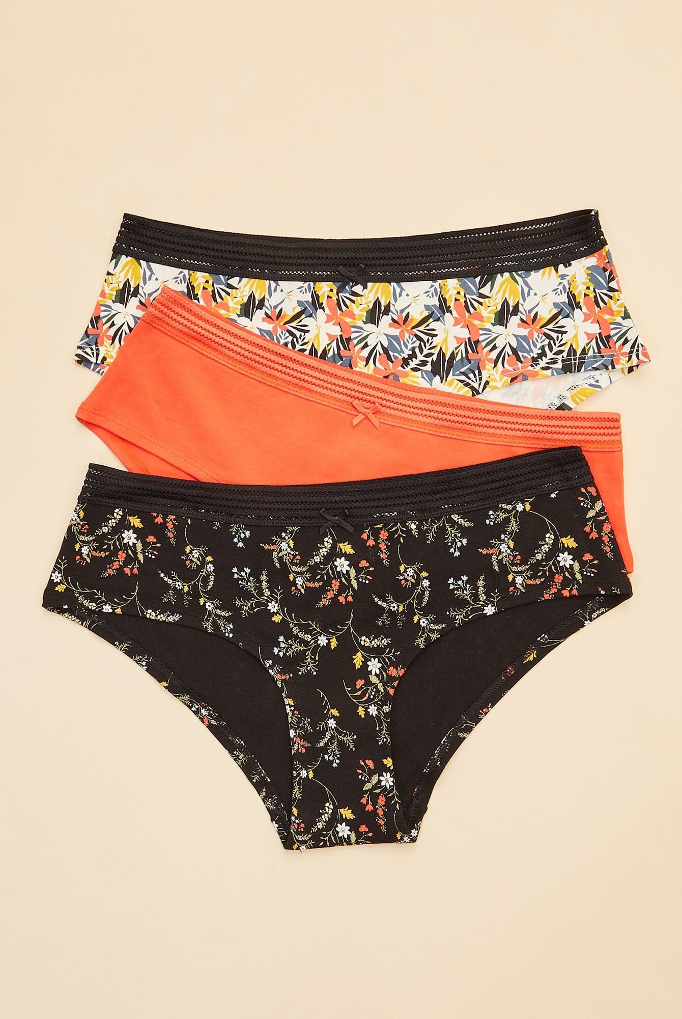 اتام سروال داخلي أسود مشجر بفيونكة نسائي أحمر