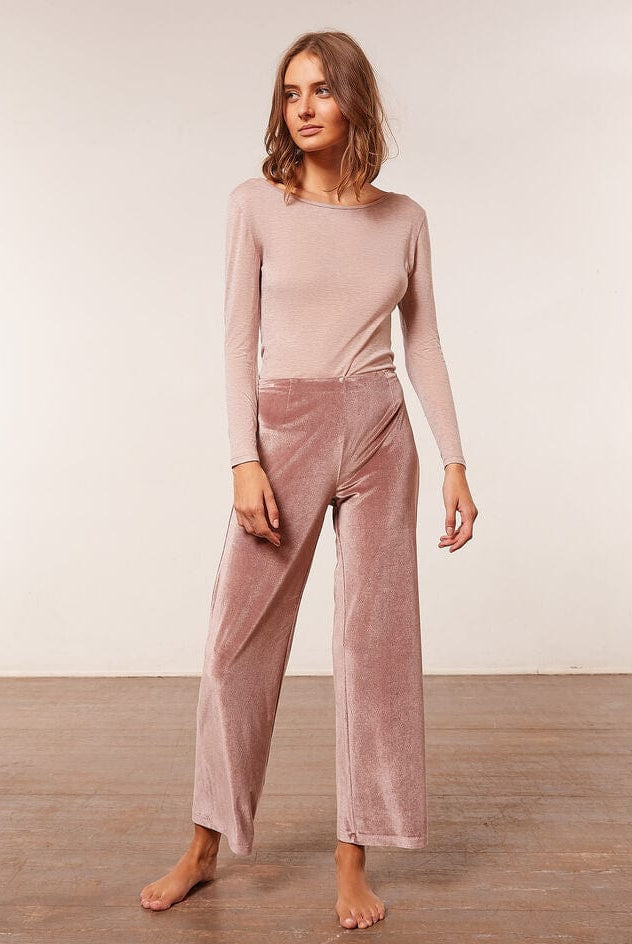 اتام توب بيجامة سادة كم طويل نسائي