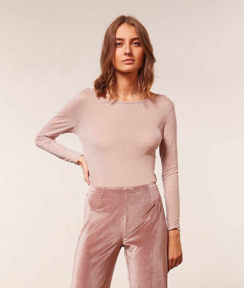 اتام توب بيجامة سادة كم طويل نسائي