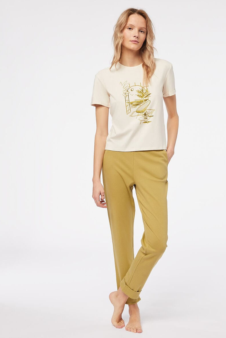 اتام تيشيرت بطبعة على الصدر كم قصير نسائي