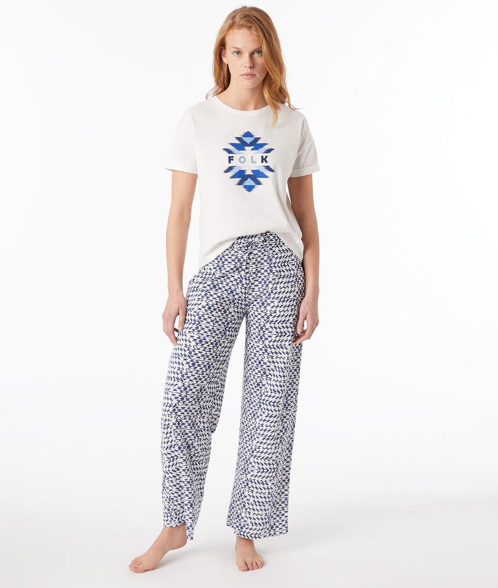 اتام تيشيرت بطبعة على الصدر نسائي بيج فاتح