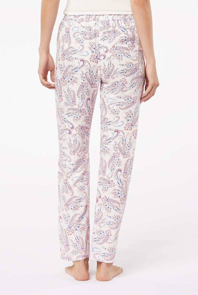 اتام بنطلون بيجامة طويل منقوش واسع حريمي بيج فاتح