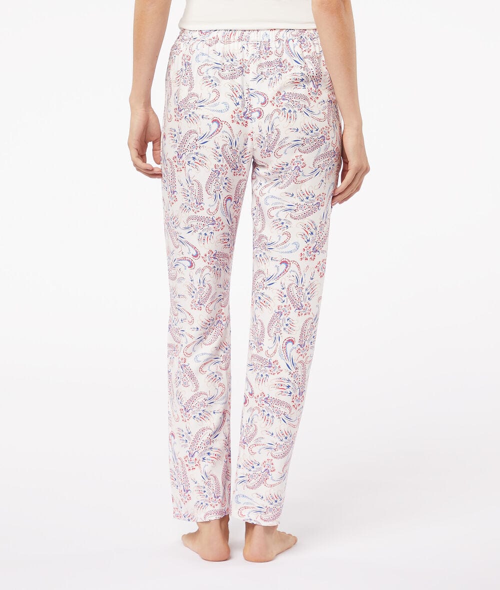 اتام بنطلون بيجامة طويل منقوش واسع حريمي بيج فاتح