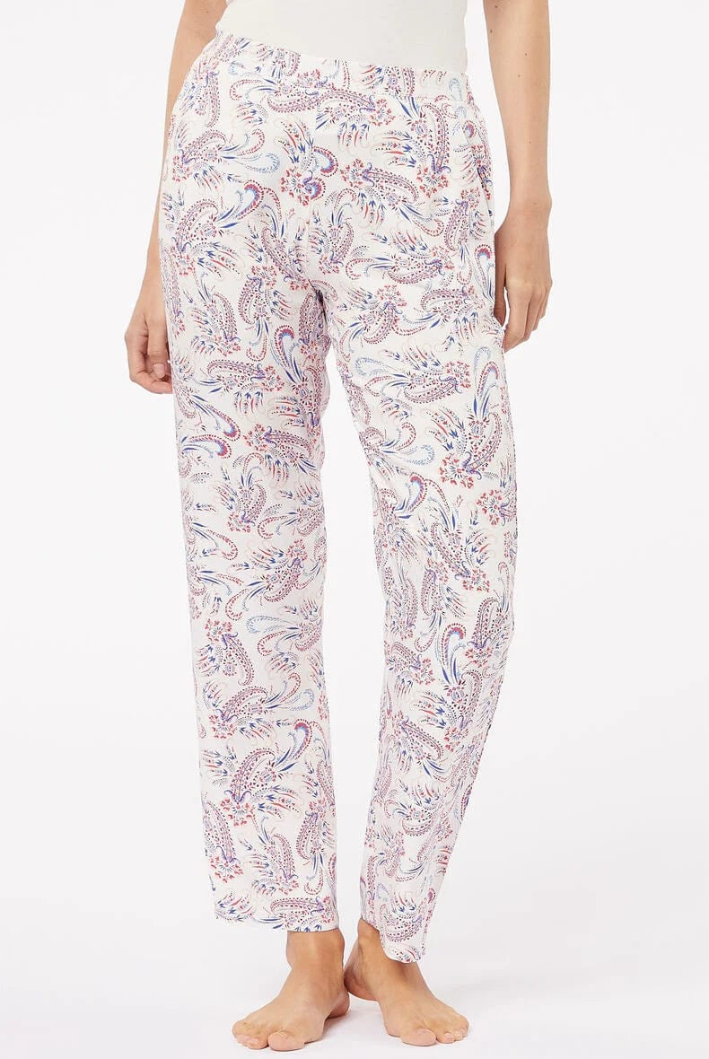 اتام بنطلون بيجامة طويل منقوش واسع حريمي بيج فاتح
