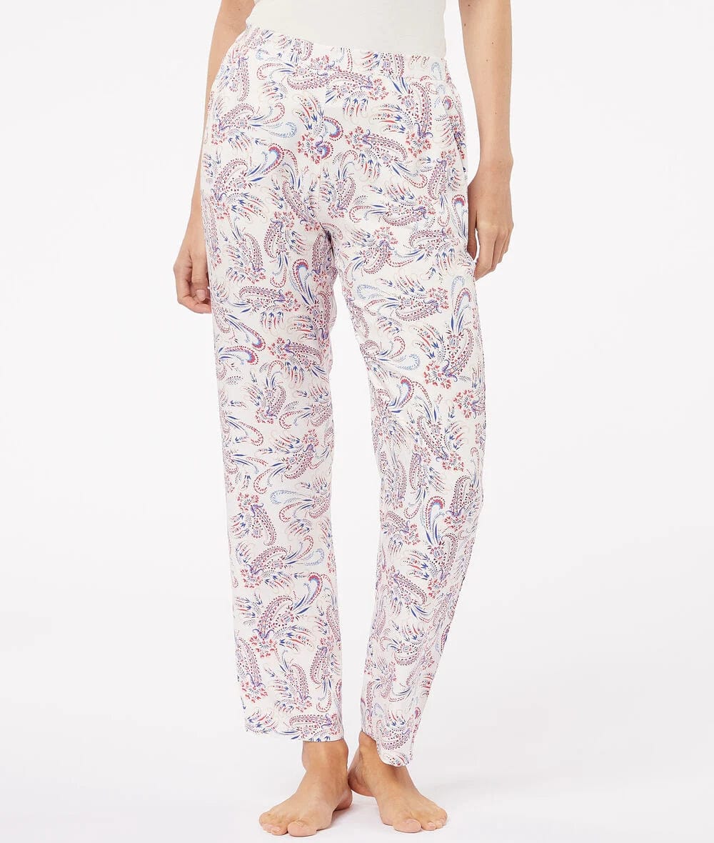 اتام بنطلون بيجامة طويل منقوش واسع حريمي بيج فاتح