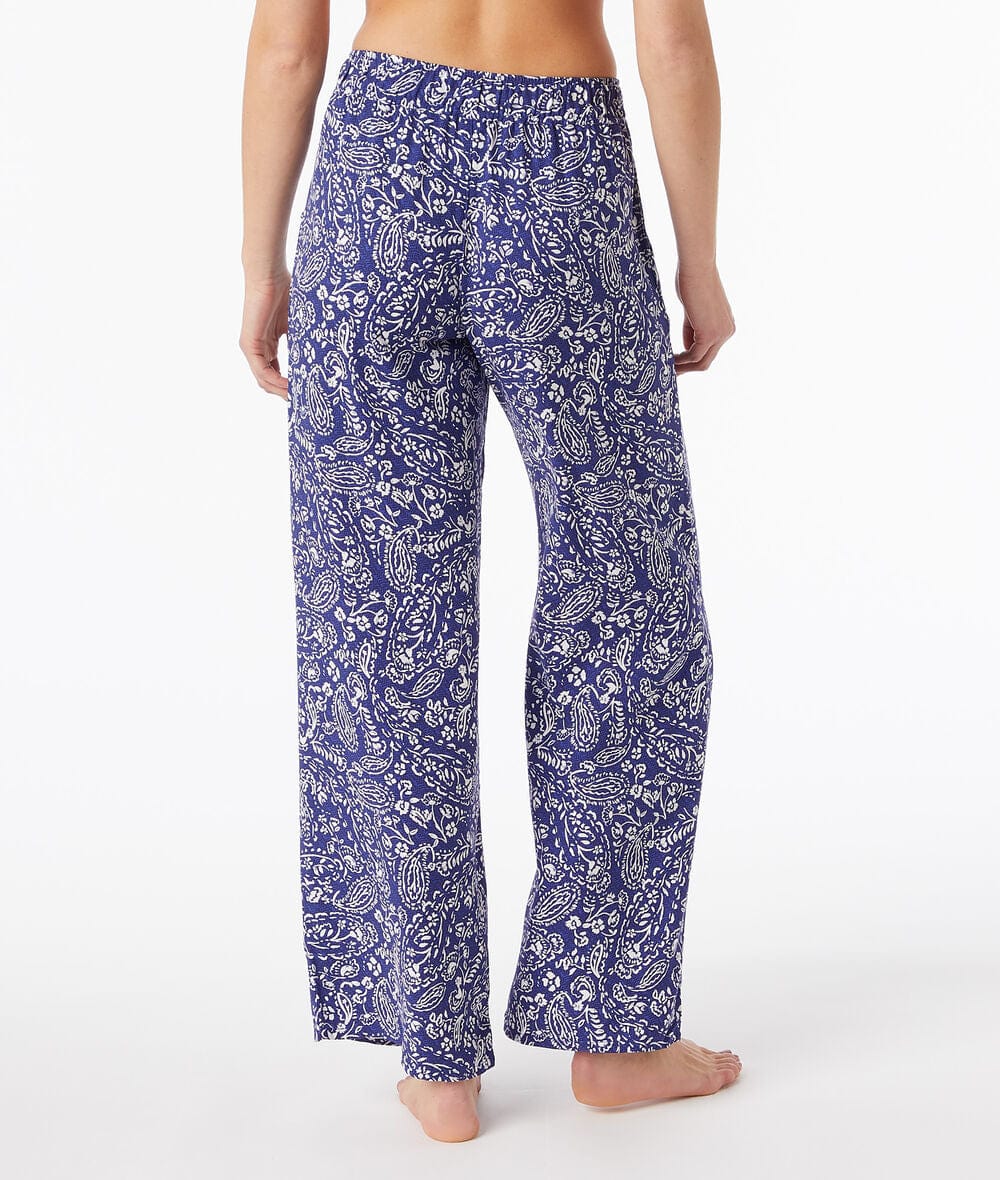 اتام بنطلون بيجامة طويل منقوش واسع نسائي أزرق داكن