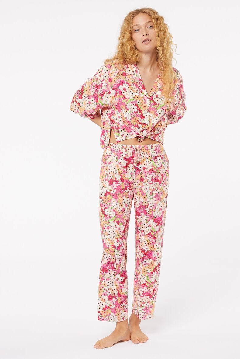 اتام بنطلون بيجامة مورد طويل برباط على الخصر نسائي متعدد الألوان