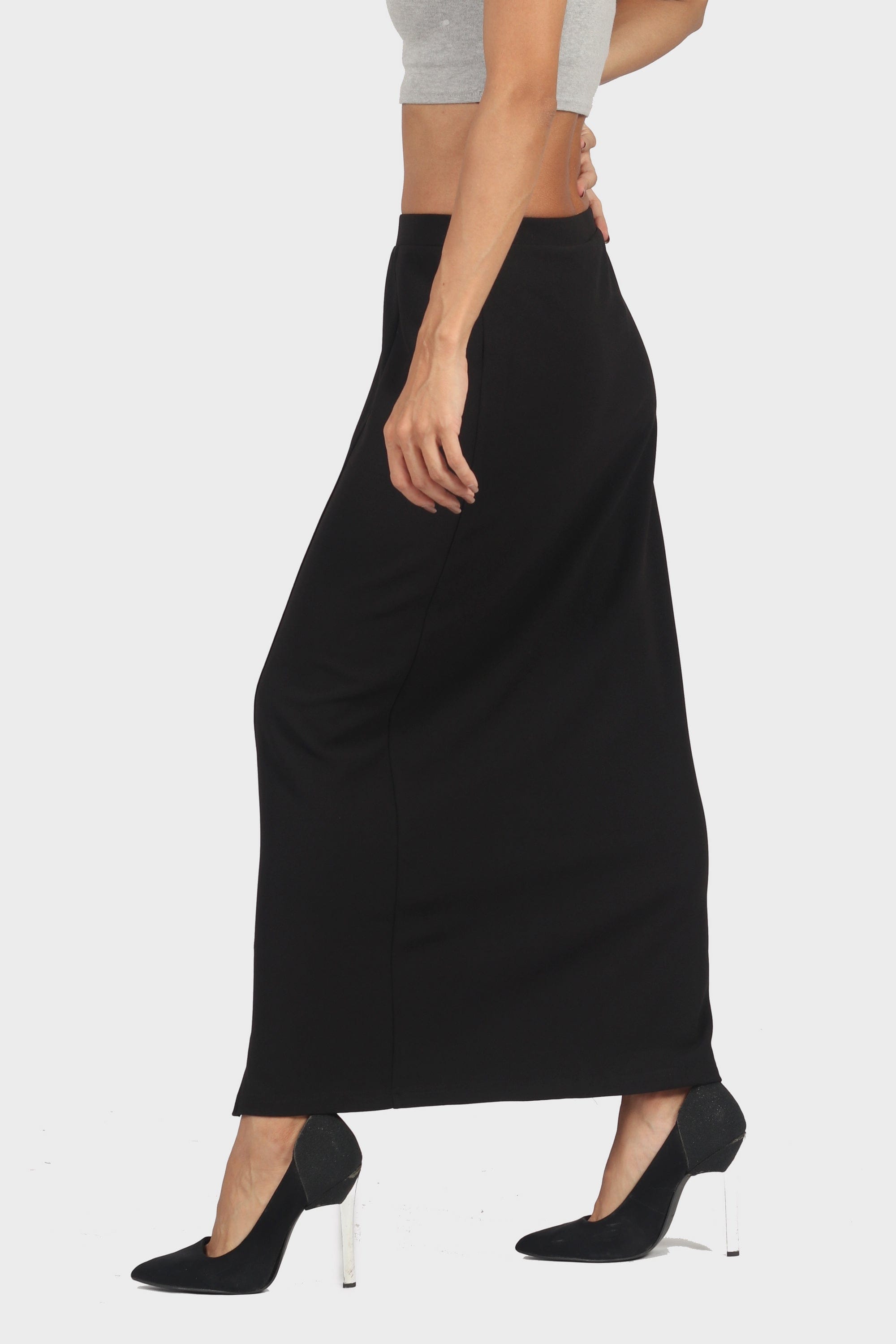 كيتشن تنورة ميدي طويلة سكيني بفتحة أمامية أسود