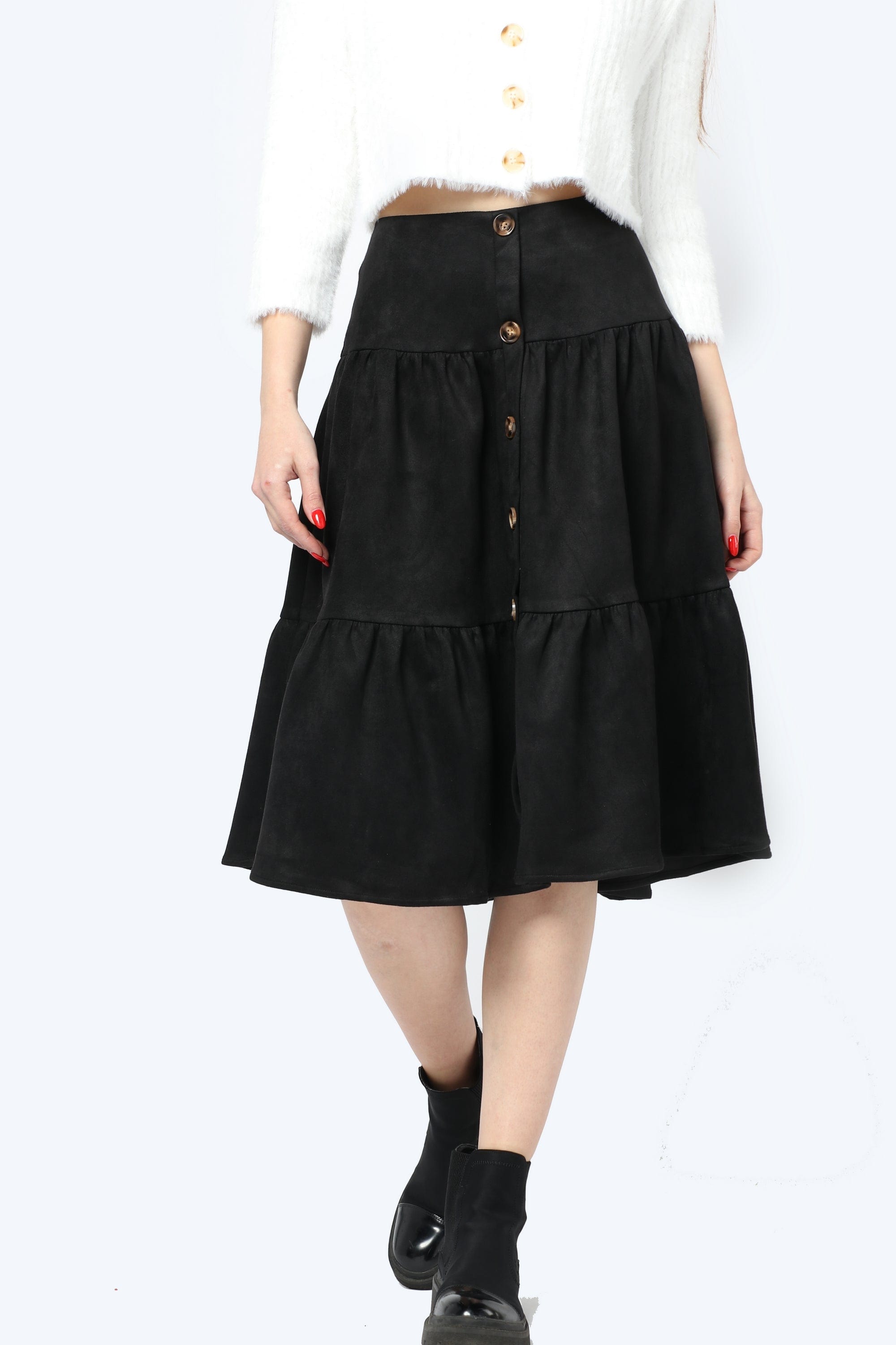 كيتشن جيبة ميدي خصر مرتفع بأزرار أمامية أسود