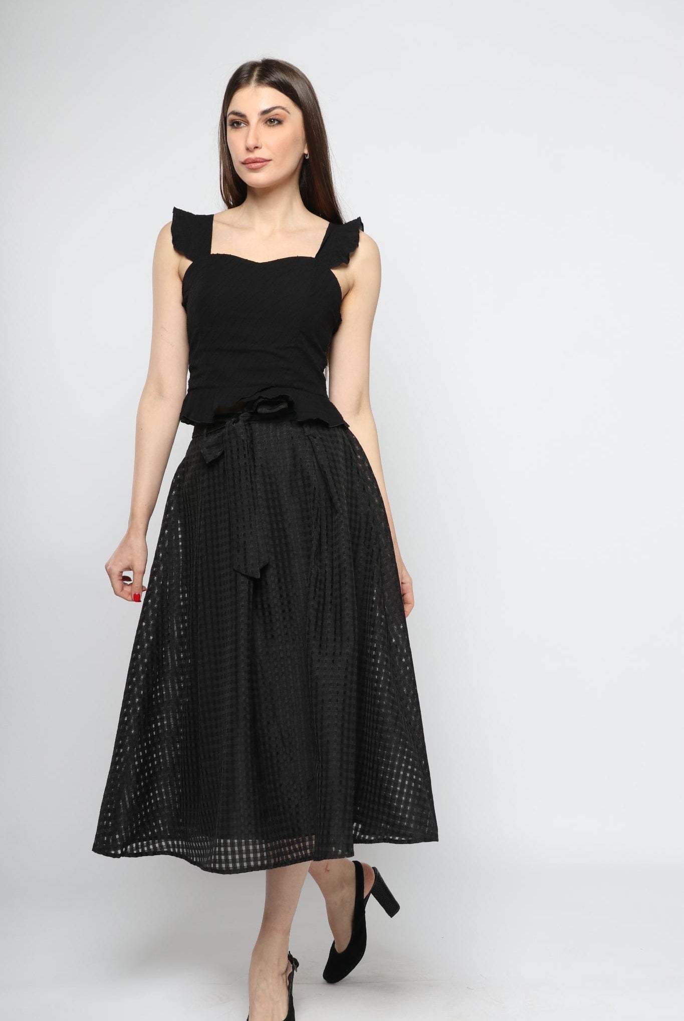 كيتشن تنورة ميدي واسعة مخرمة مبطنة