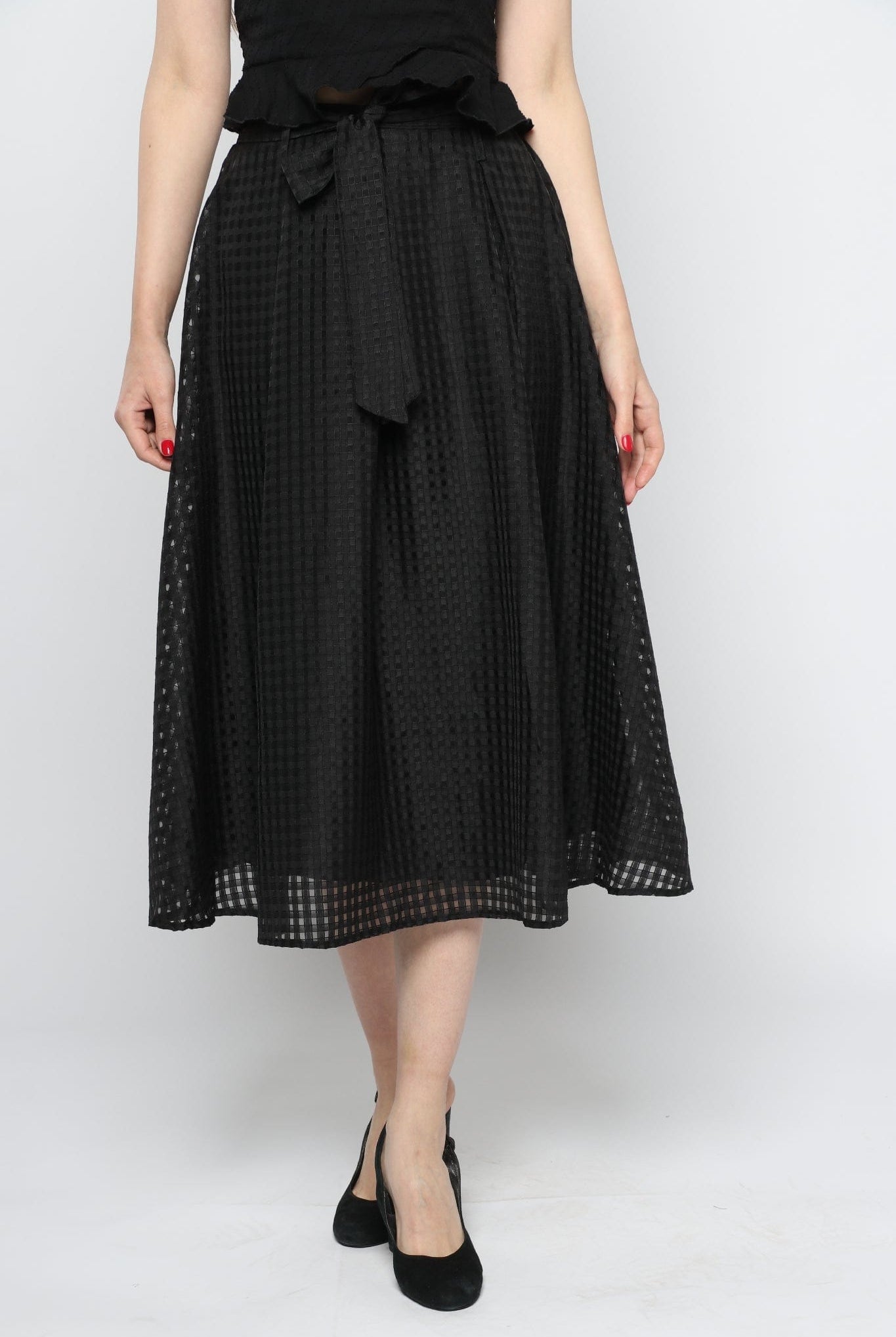 كيتشن تنورة ميدي واسعة مخرمة مبطنة