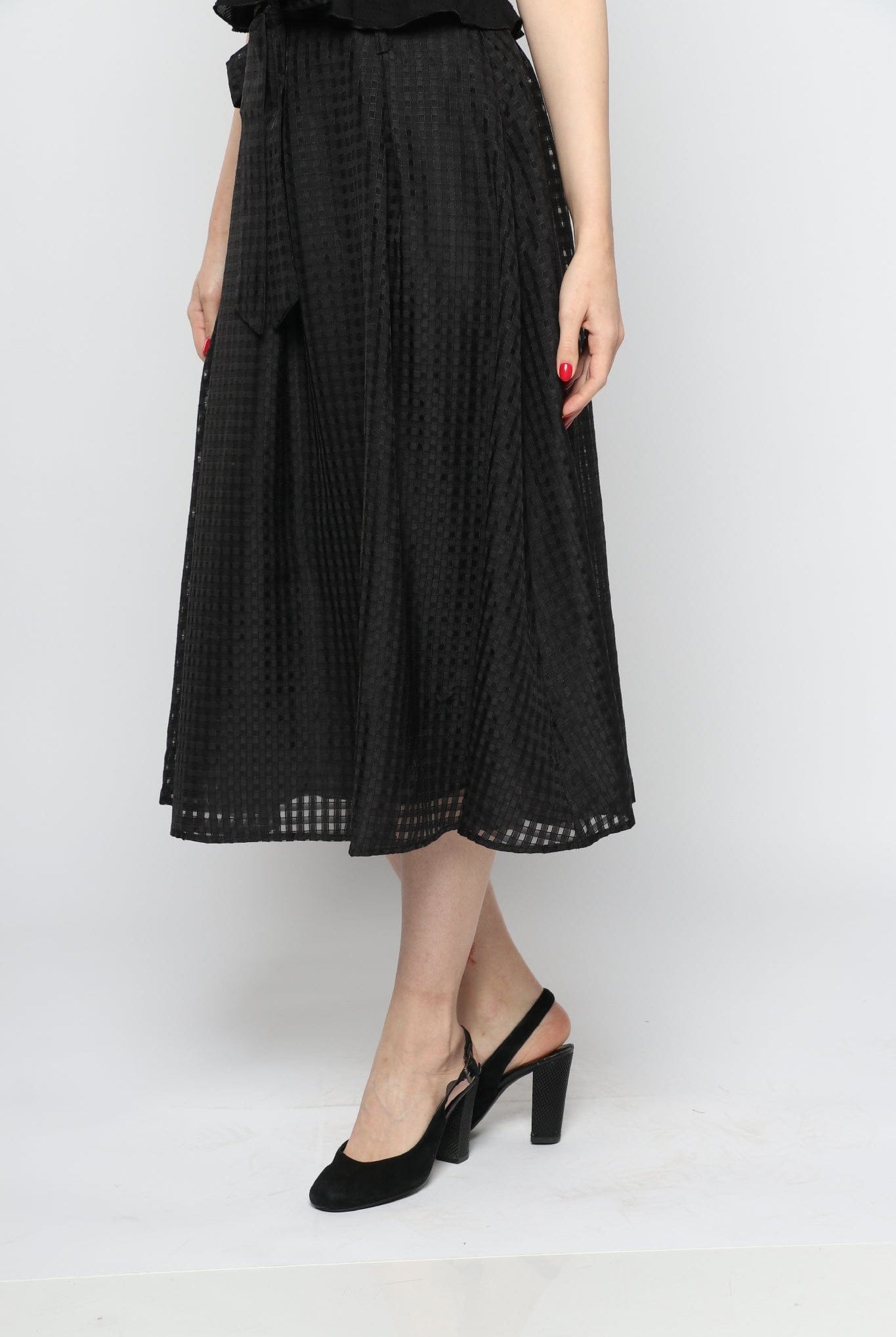 كيتشن تنورة ميدي واسعة مخرمة مبطنة