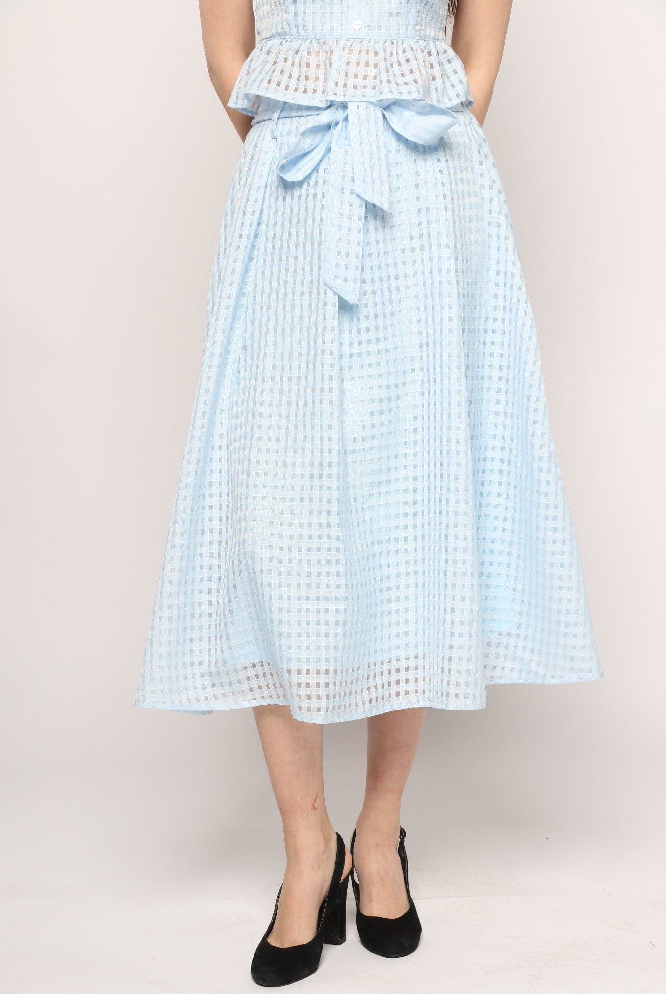 كيتشن تنورة ميدي واسعة مخرمة مبطنة