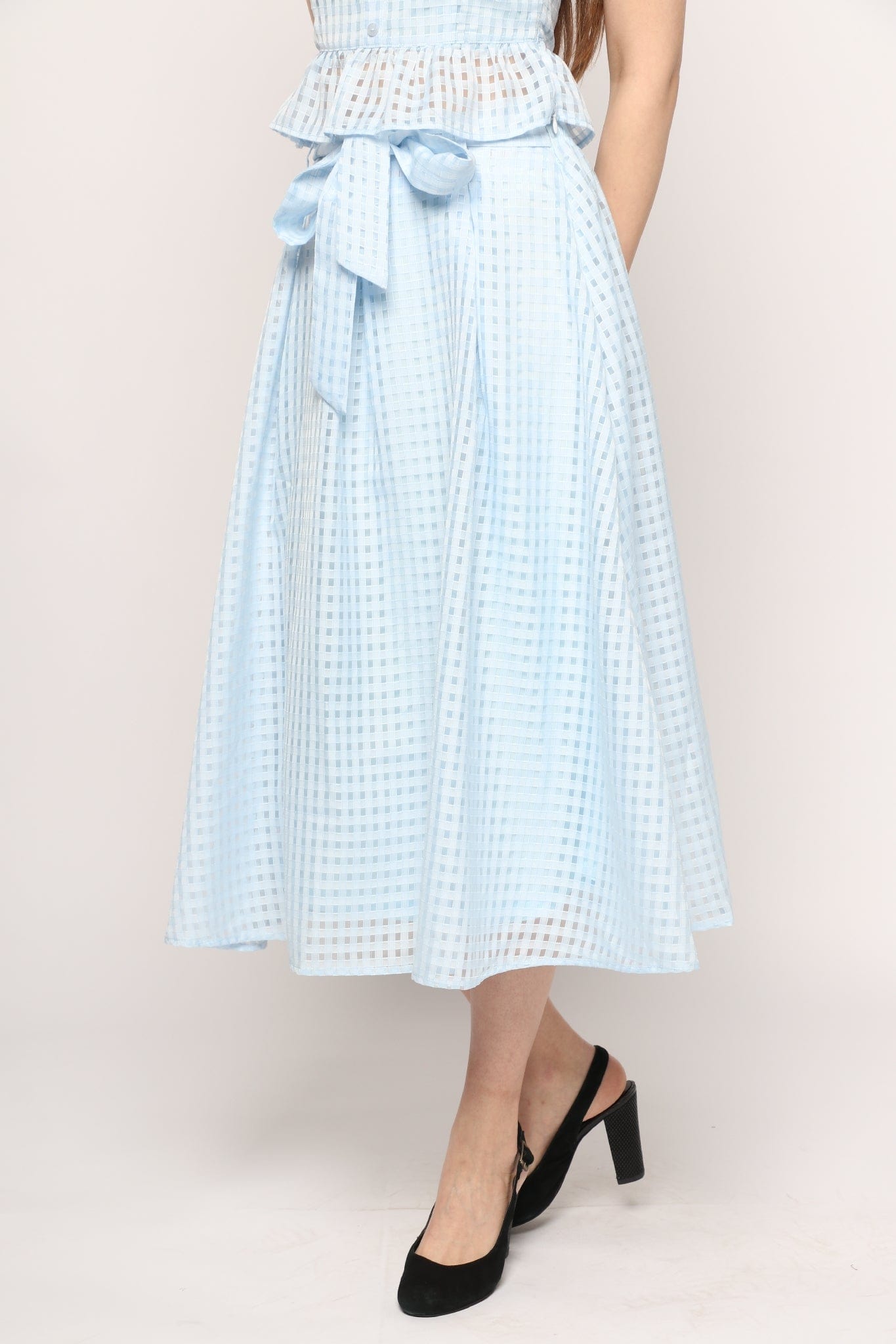 كيتشن تنورة ميدي واسعة مخرمة مبطنة