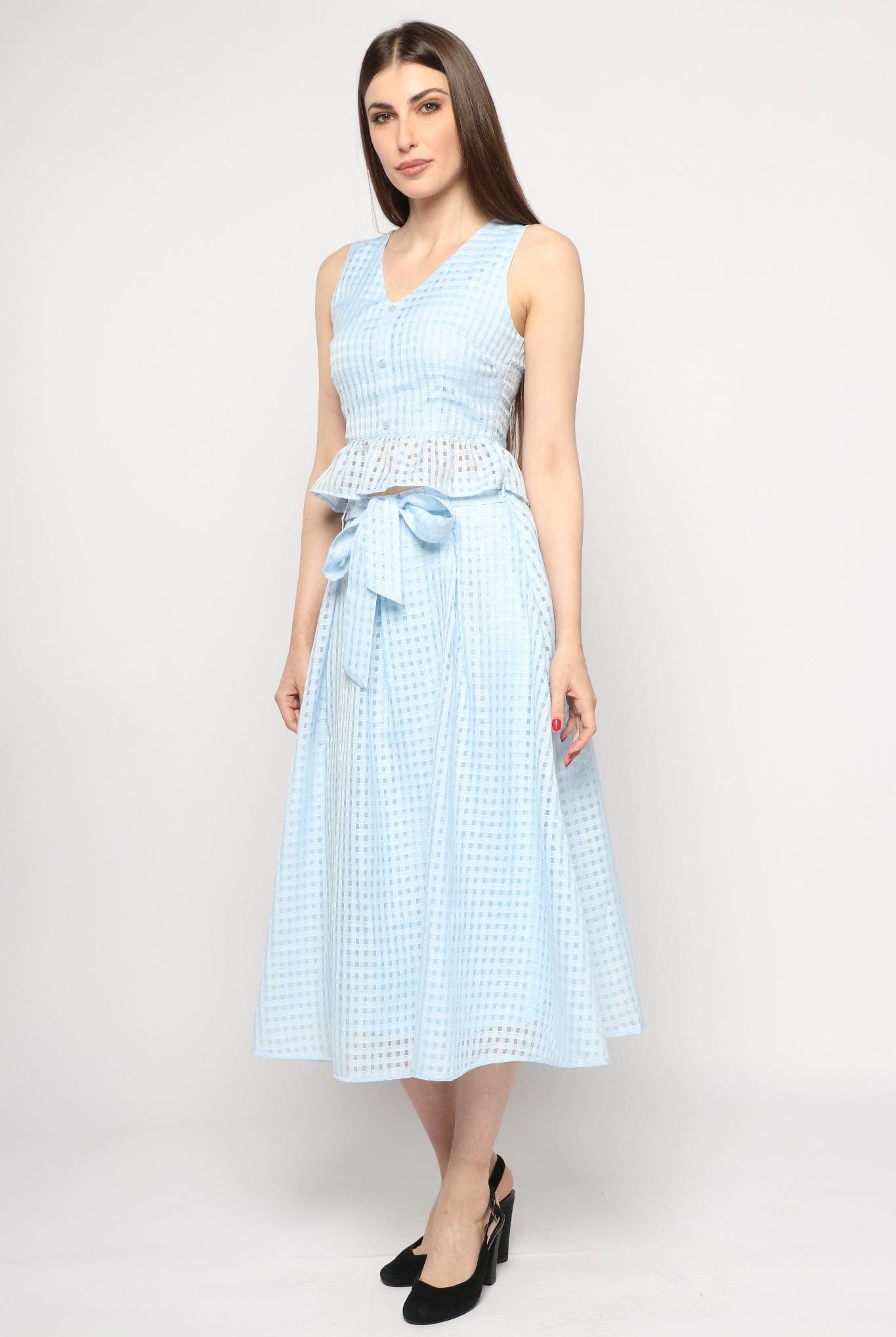 كيتشن تنورة ميدي واسعة مخرمة مبطنة