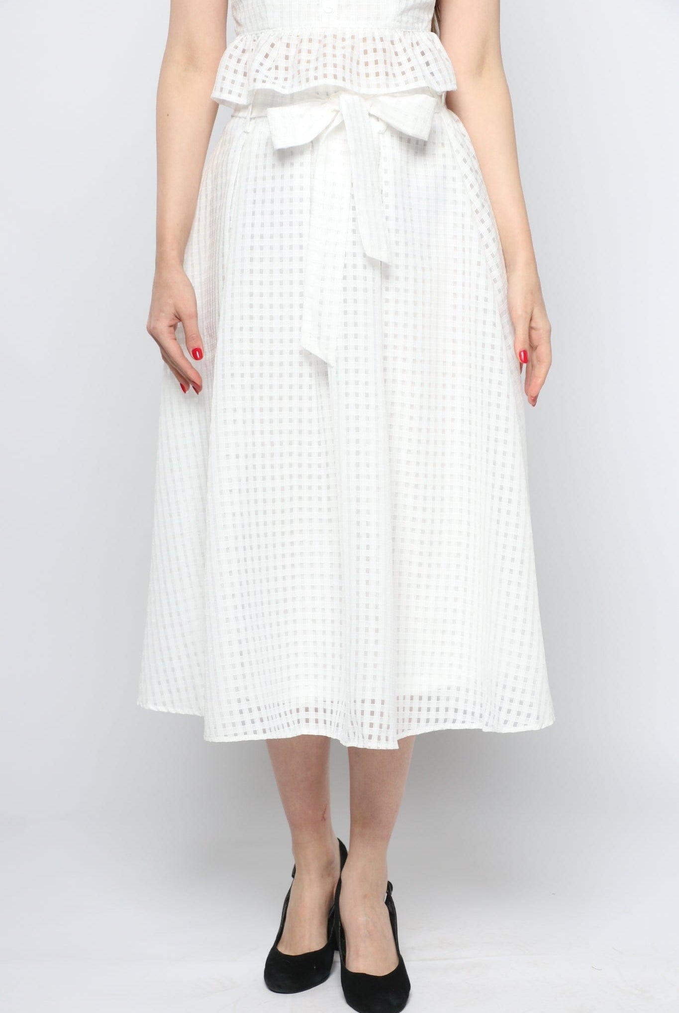 كيتشن تنورة ميدي واسعة مخرمة مبطنة