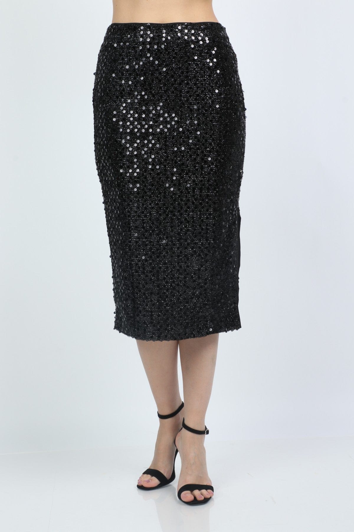 كيتشن تنورة ميدي سوارية لامعة خصر منخفض