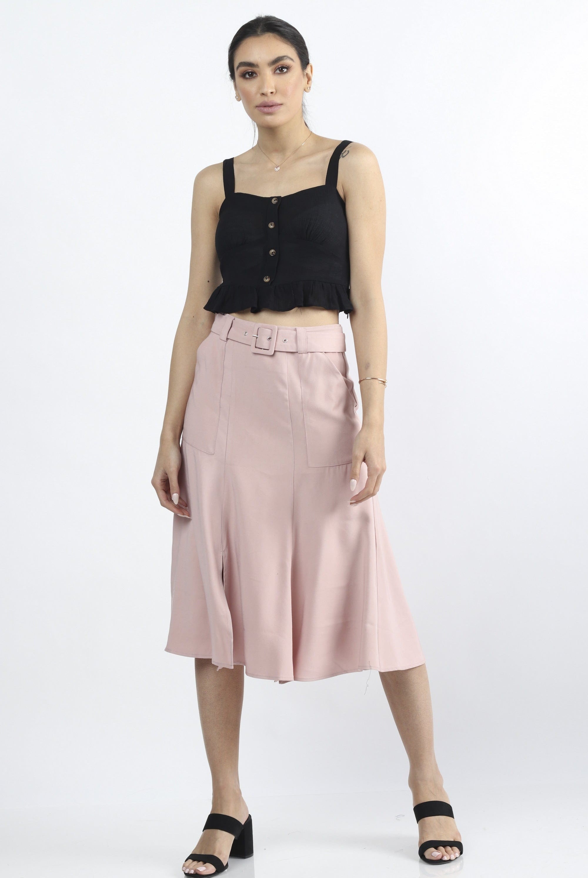 كيتشن تنورة ميدي بحزام خصر عريض مزودة بجيوب