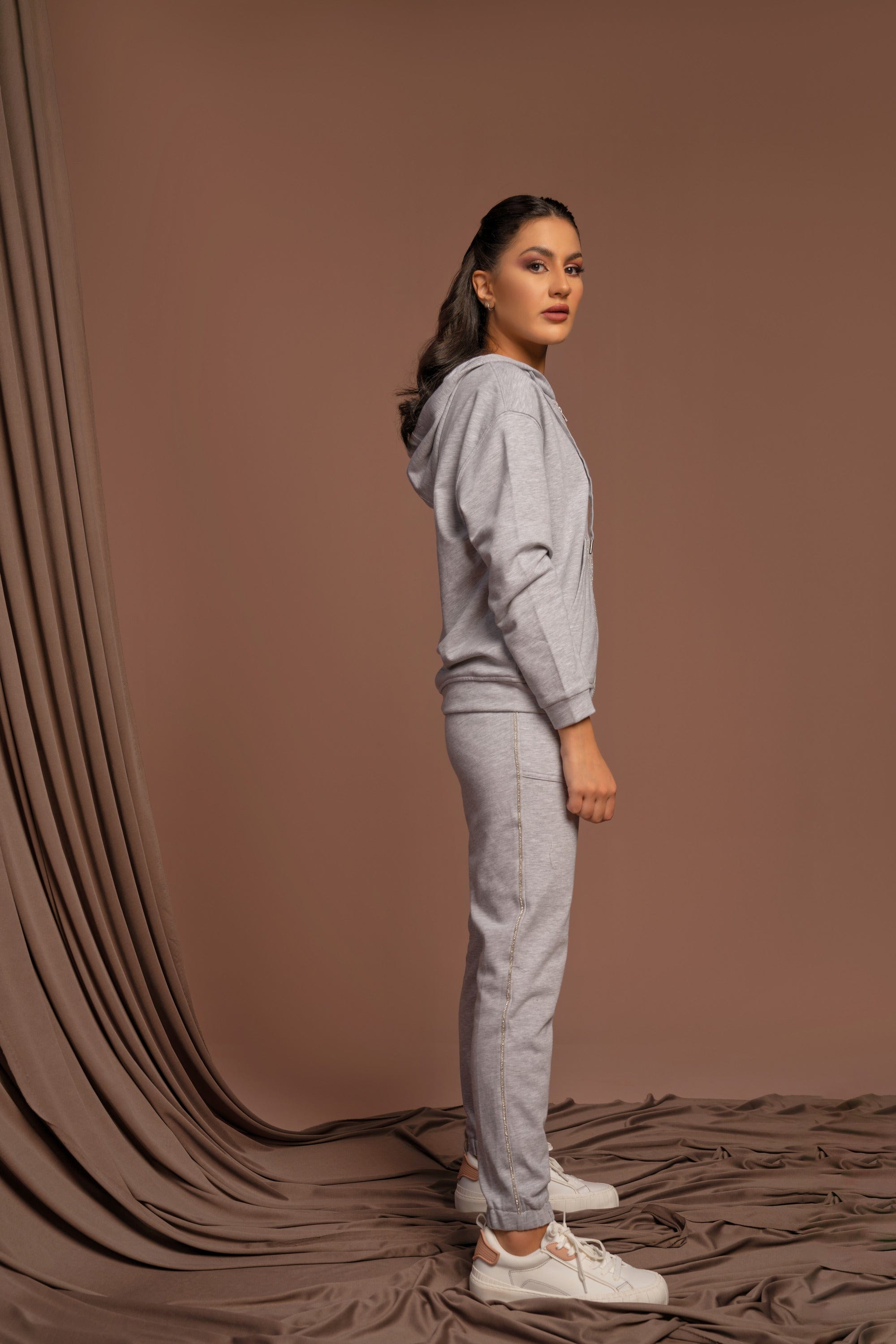 نتشي بنطلون رياضي خطين من الجانب خصر عال نسائي