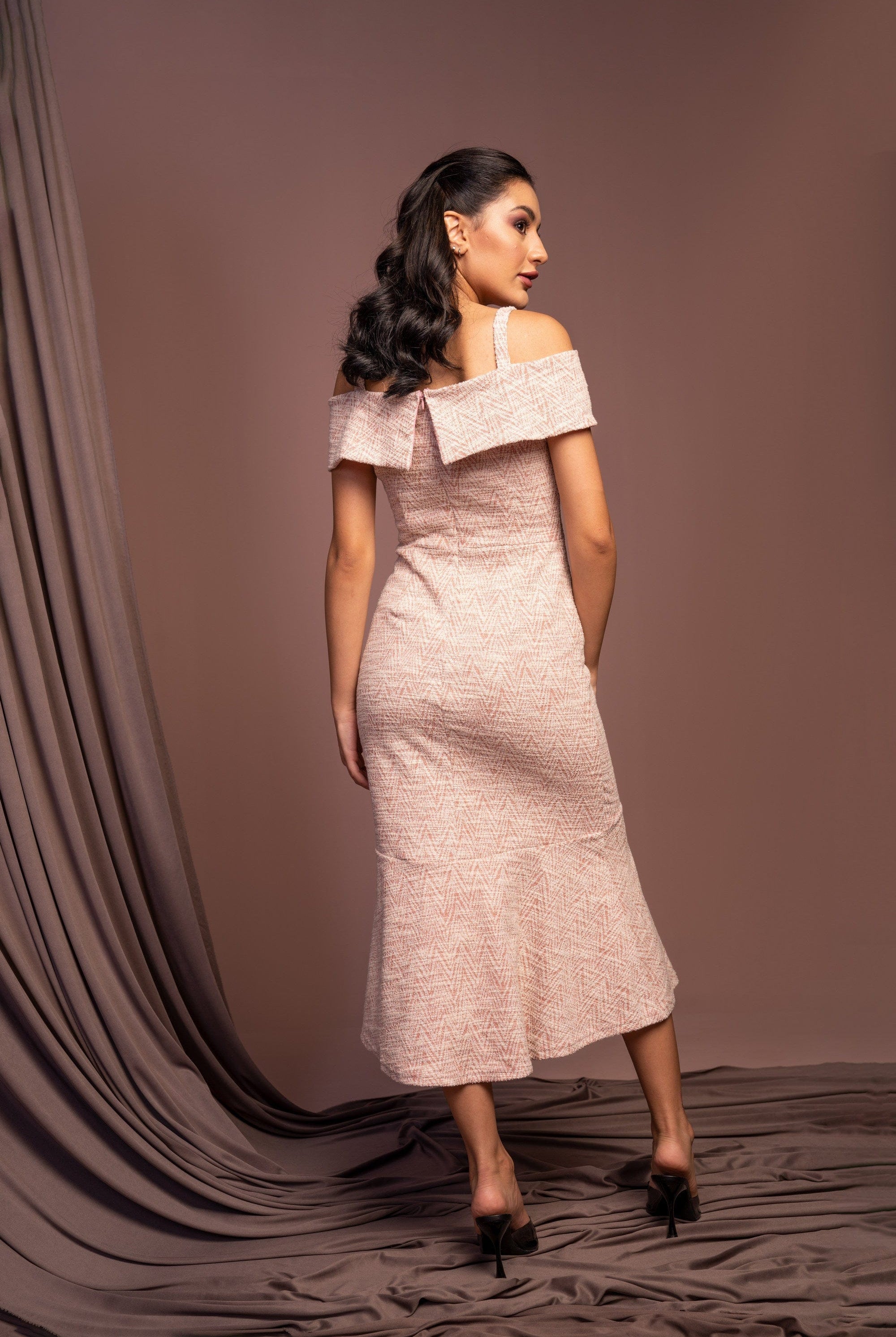 نتشي فستان صوف طويل نسائي بدون أكتاف