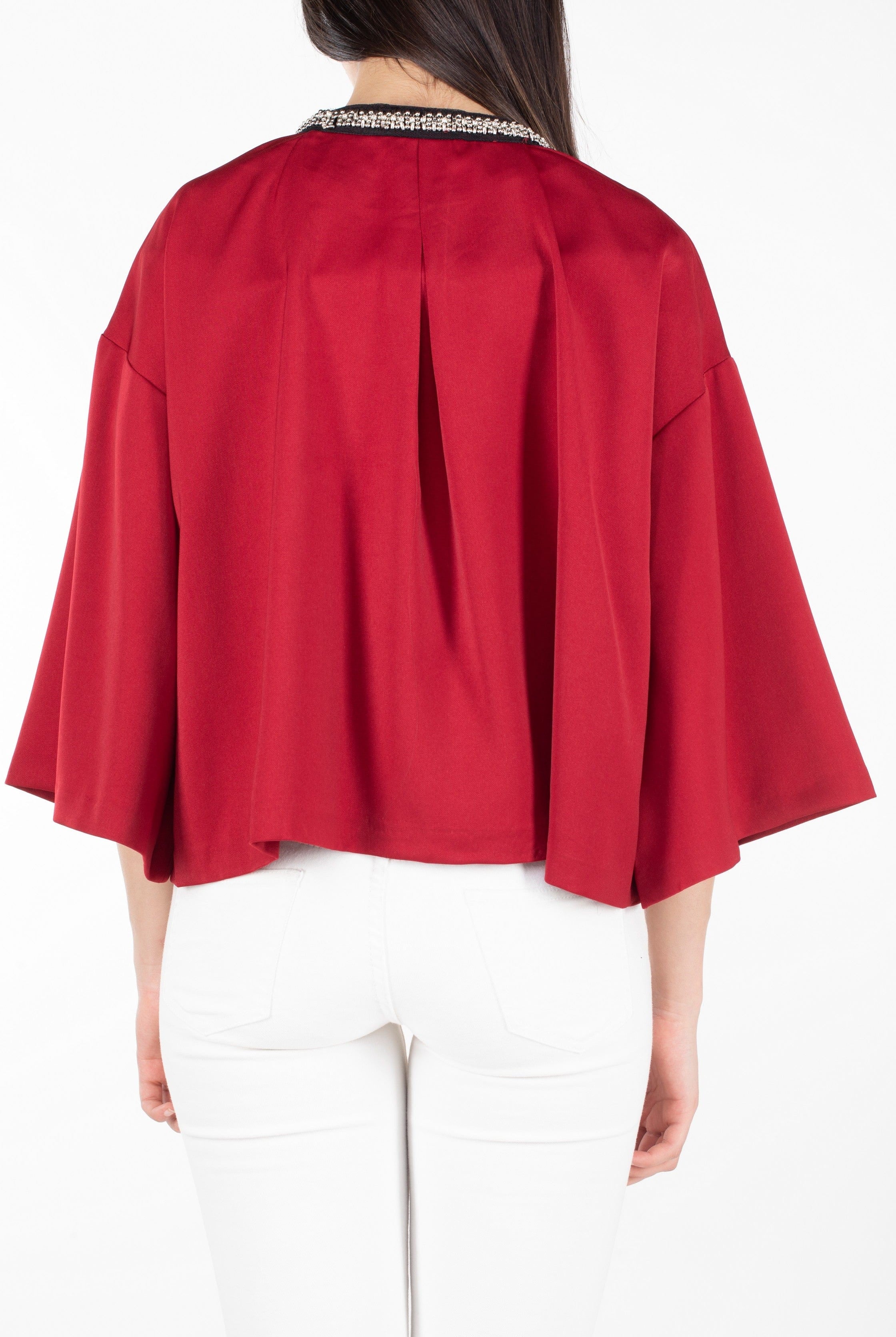 نتشي جاكيت نسائي مطرز من الياقة 3/4 كم سادة مارون