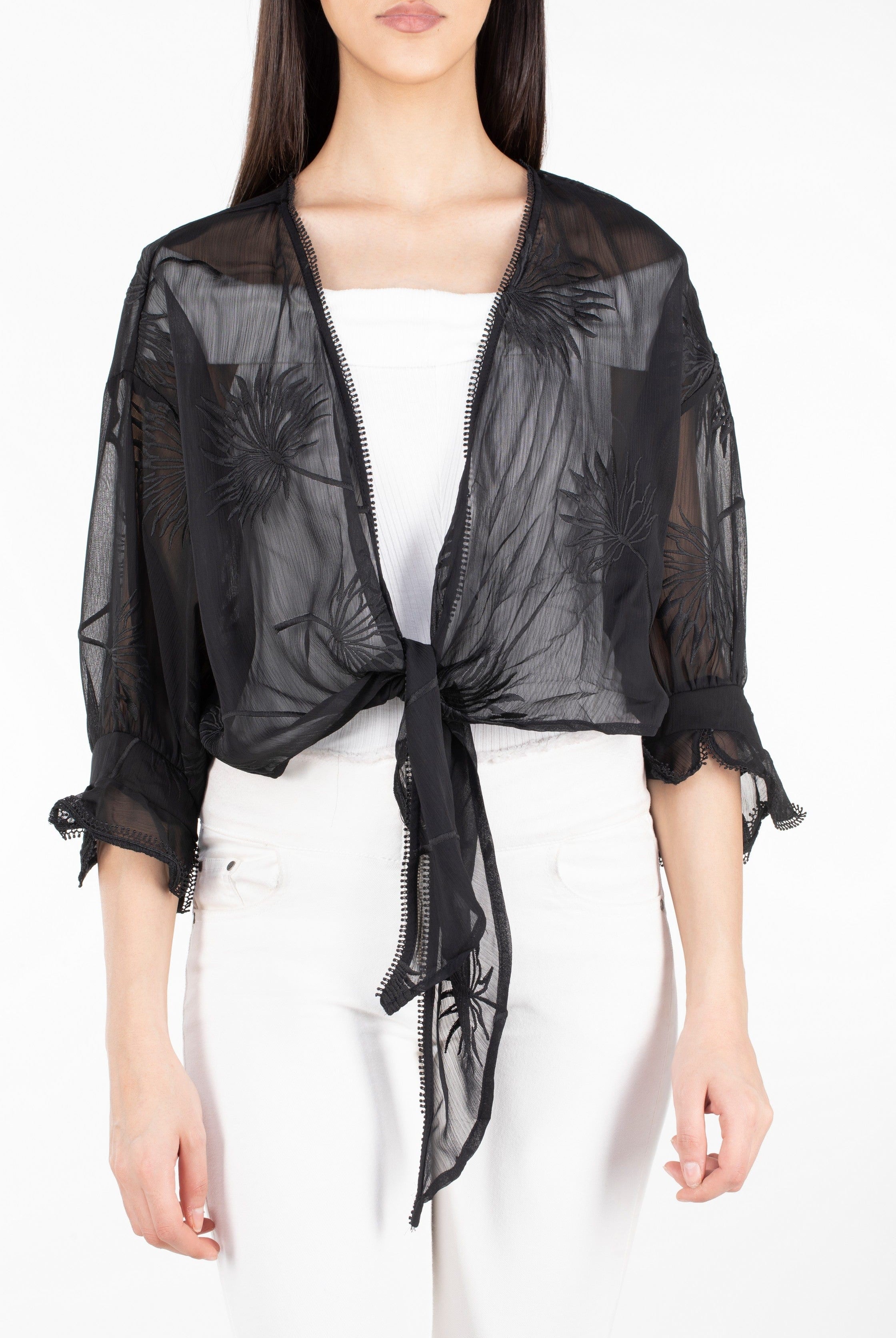 نتشي كارديجان شفاف لف مورد 3/4 كم نسائي