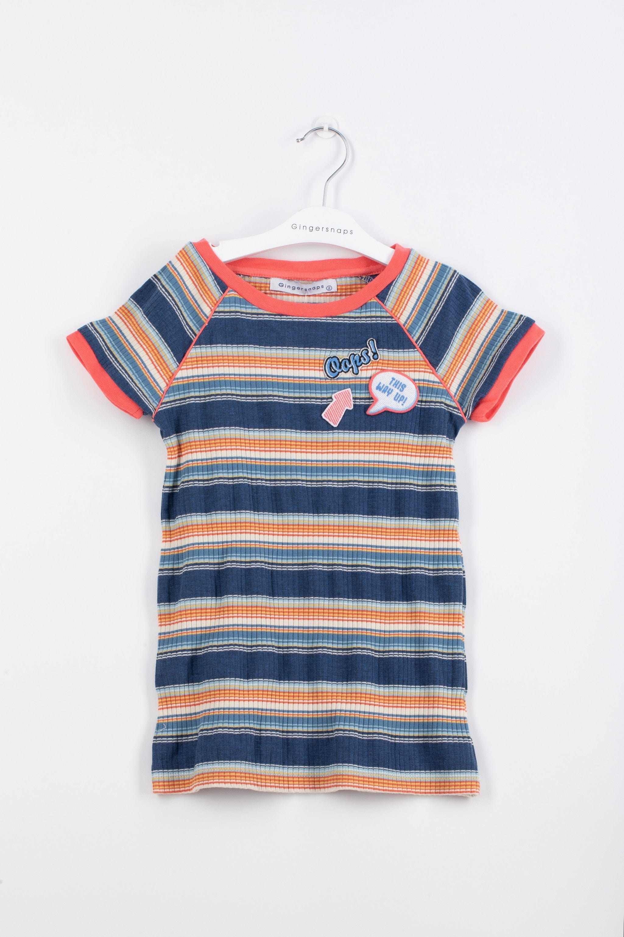 جينجرسنابس فستان بناتي مخطط بالعرض نص كم متعدد الألوان