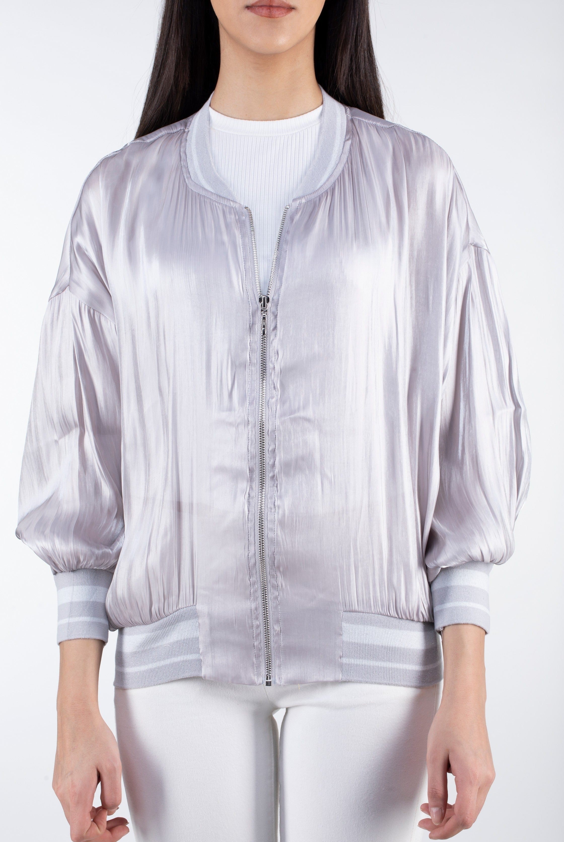 كيتشن جاكيت بسحاب بدون ياقة كم طويل نسائي