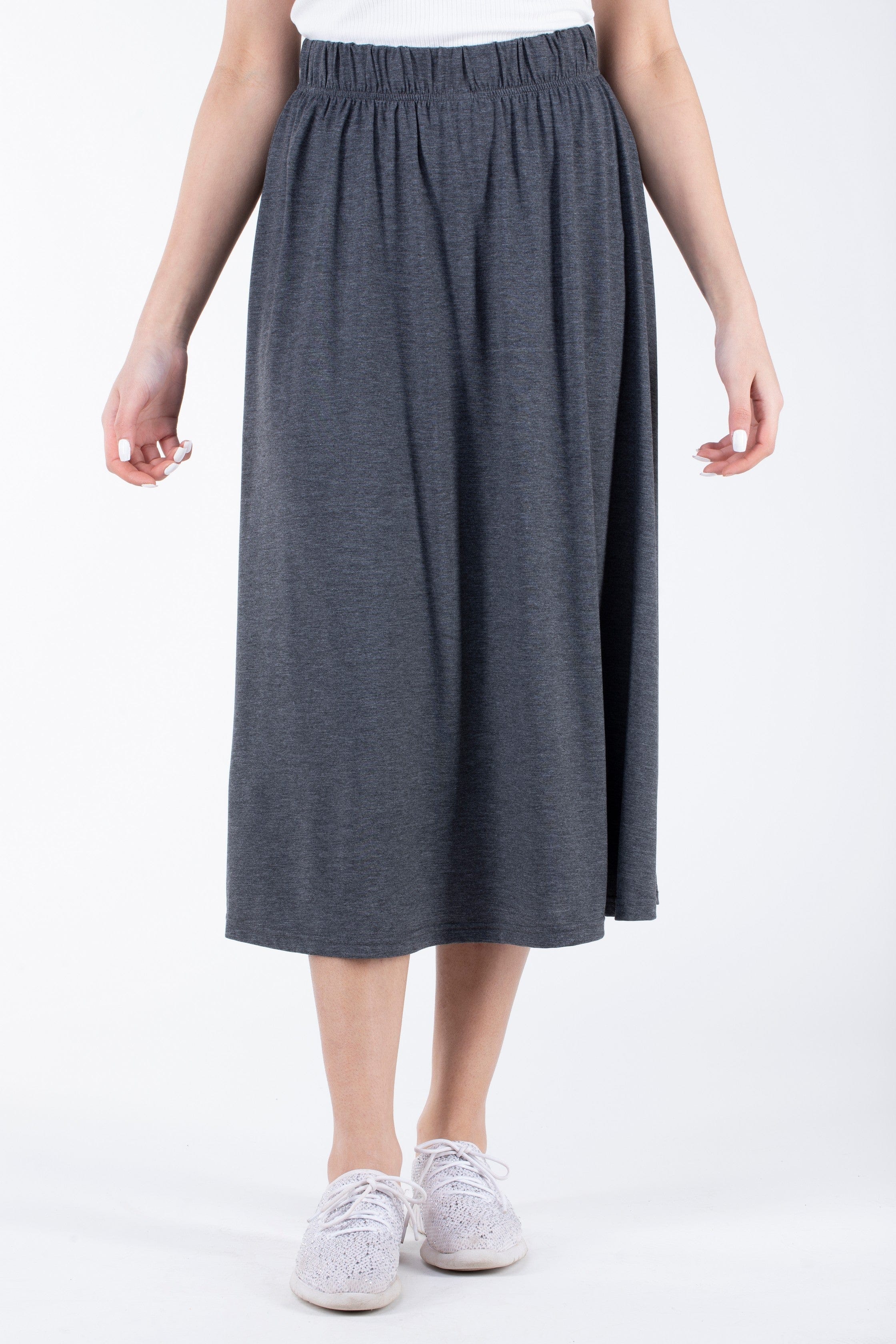 ميكا تنورة ميدي قطن سادة بخصر مطاط