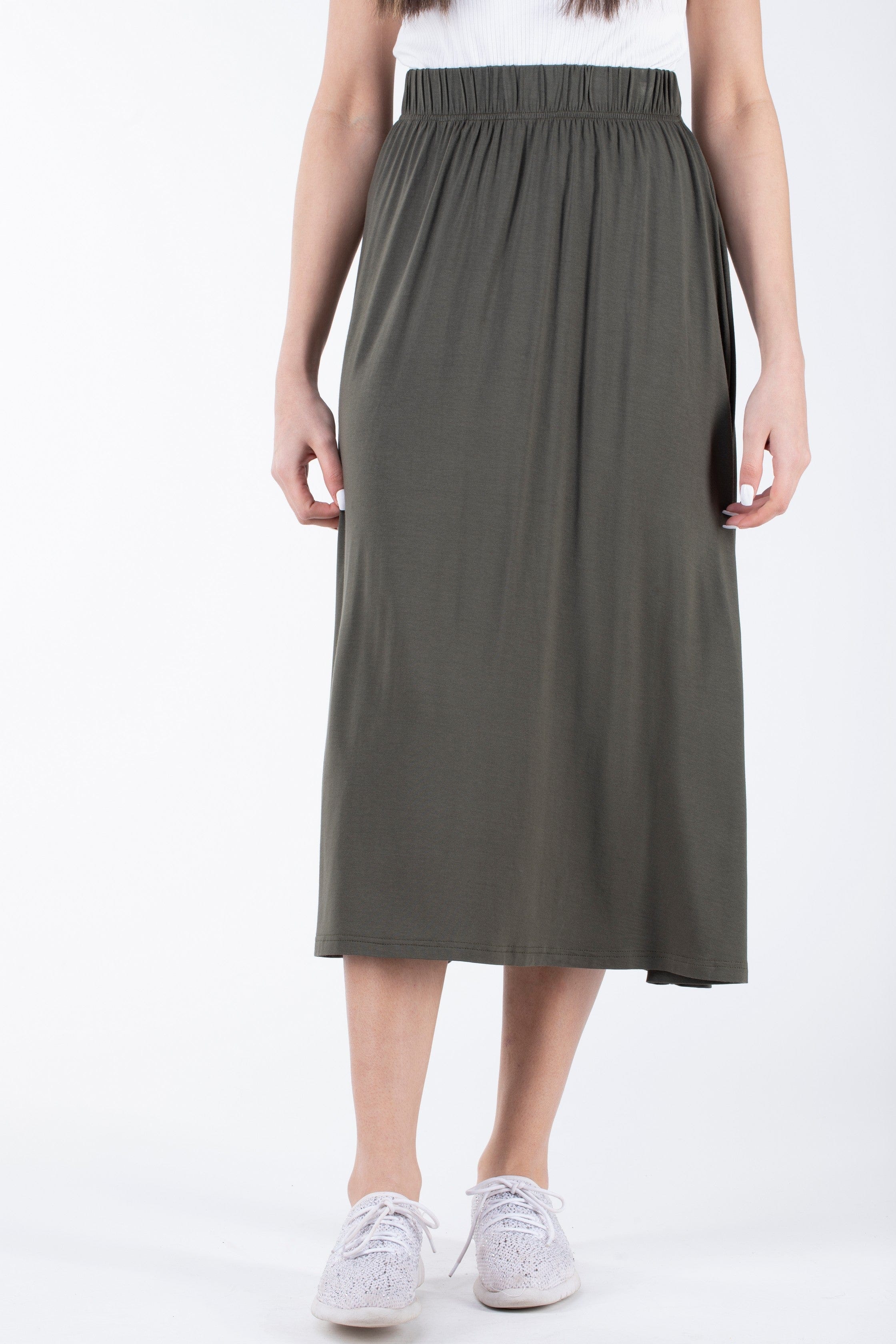 ميكا تنورة ميدي قطن سادة بخصر مطاط