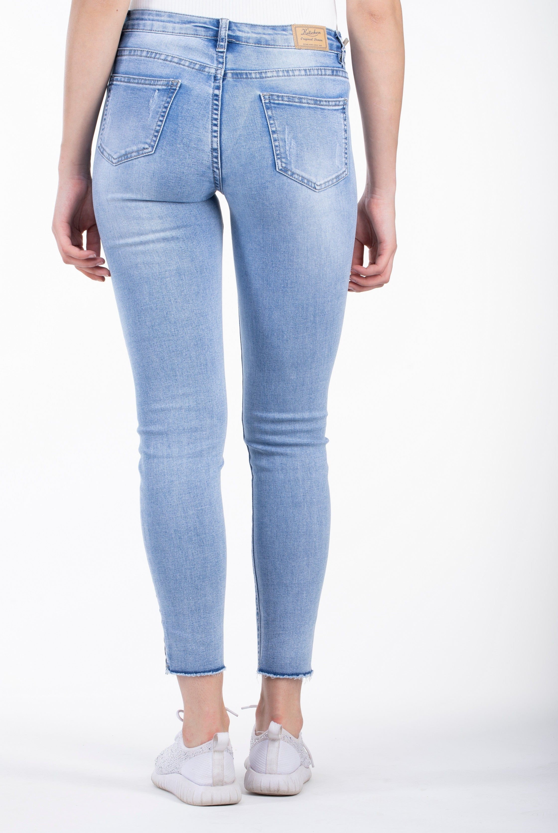 كيتشن بنطلون جينز استرتش طويل بخط من الجنب