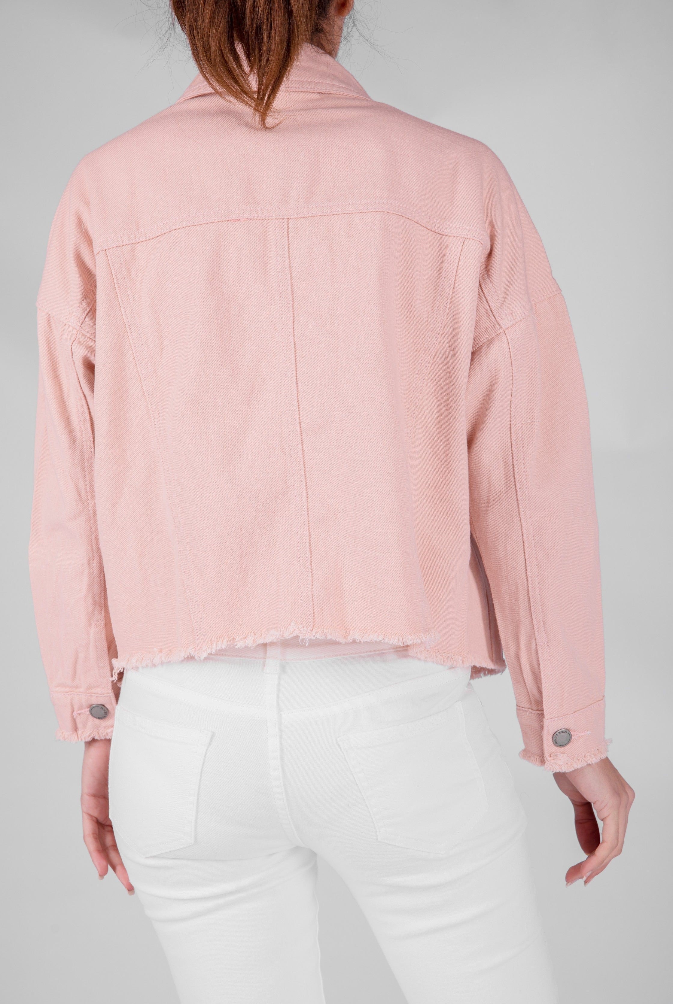 ميكا سترة جينز ملونة بأزرار أمامية بأكمام طويلة