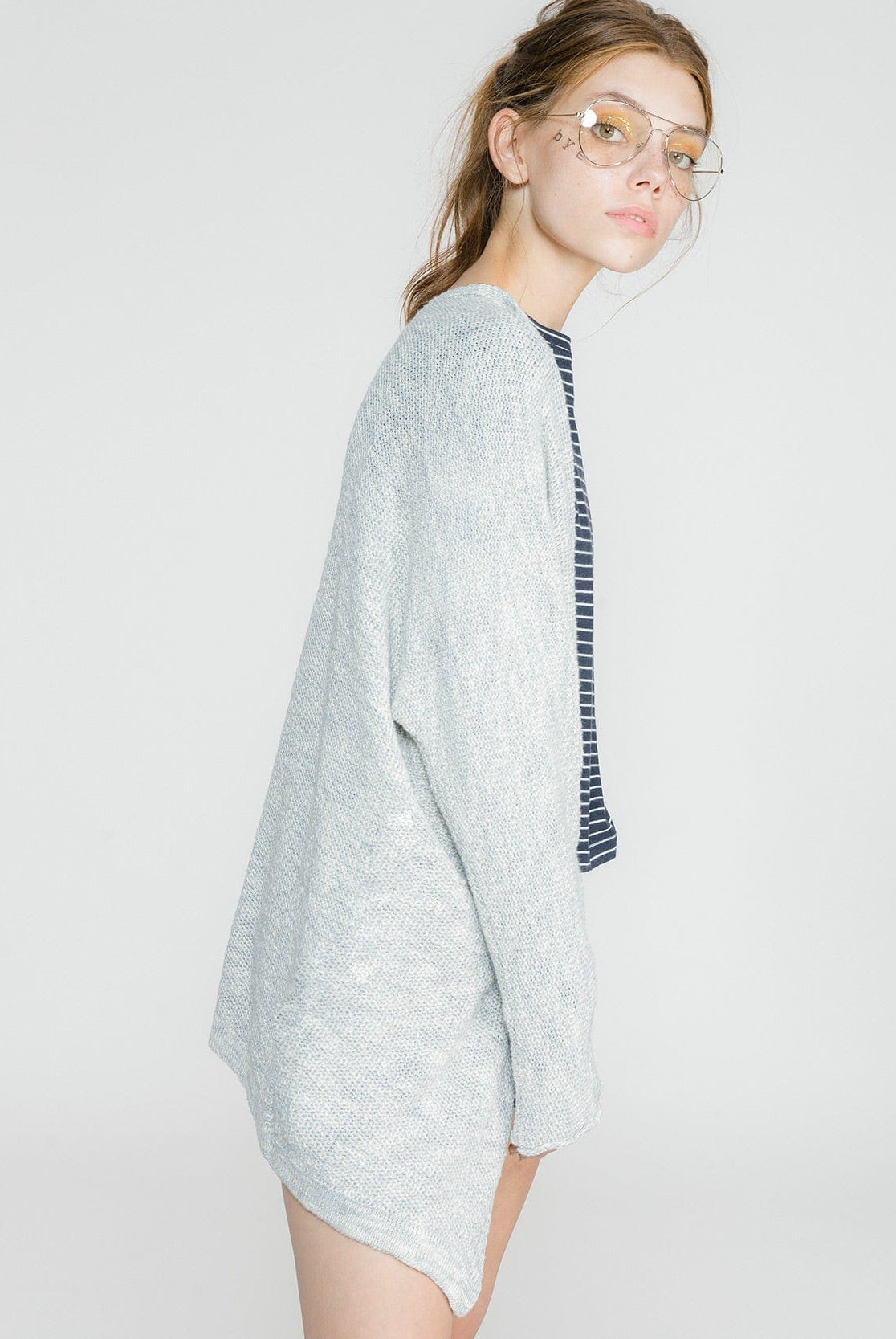 شانا جاكيت طويل سادة بأكمام طويلة نسائي مزيج رمادي فاتح