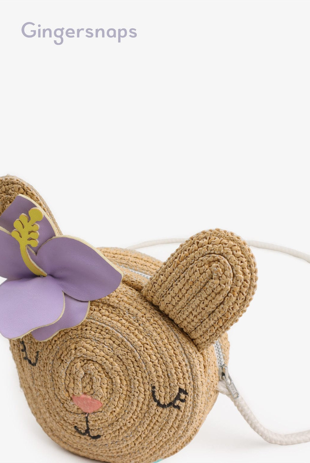 جينجرسنابس شنطة خوص على شكل دائري مزينة بوردة بناتي طبيعي