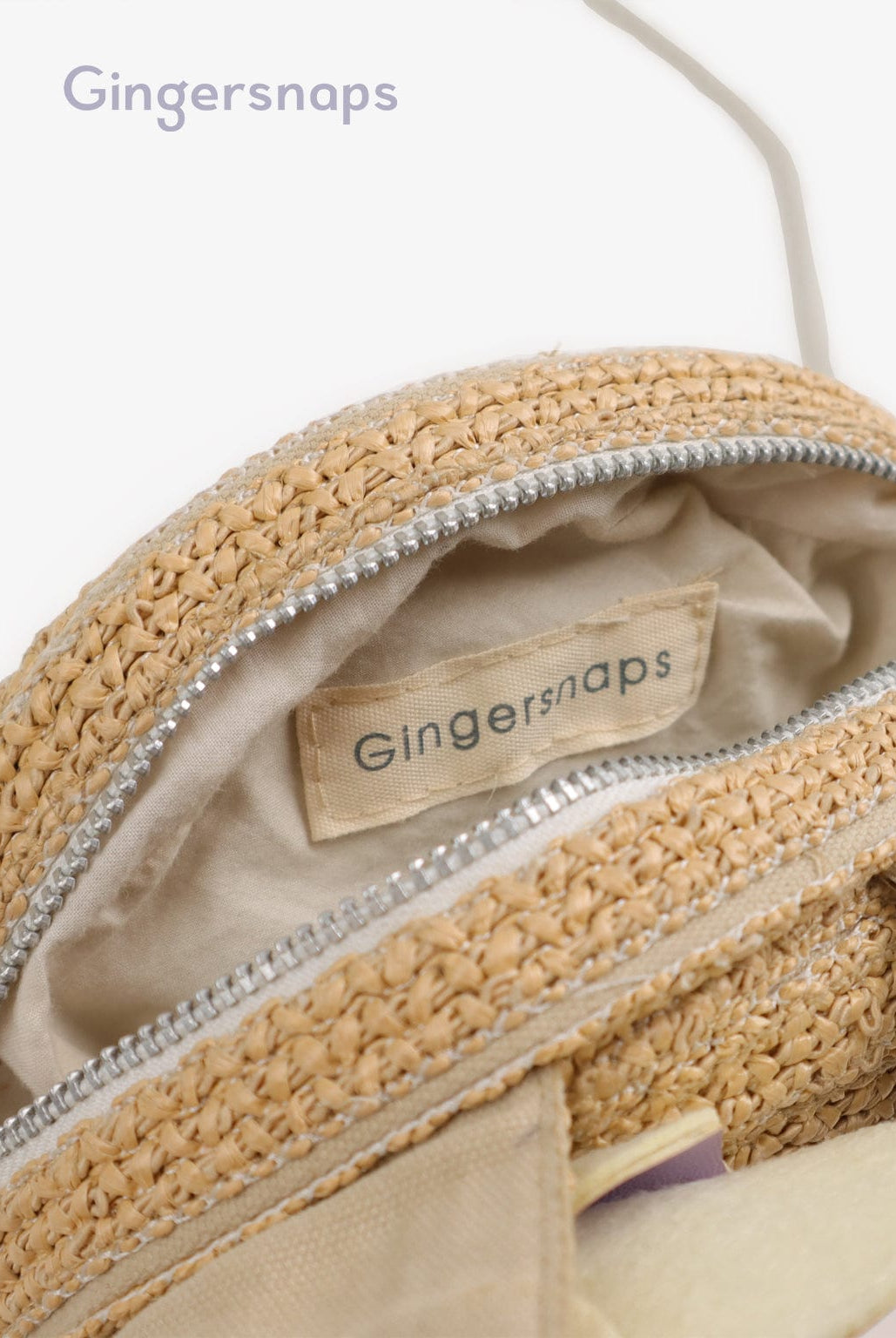 جينجرسنابس شنطة خوص على شكل دائري مزينة بوردة بناتي طبيعي