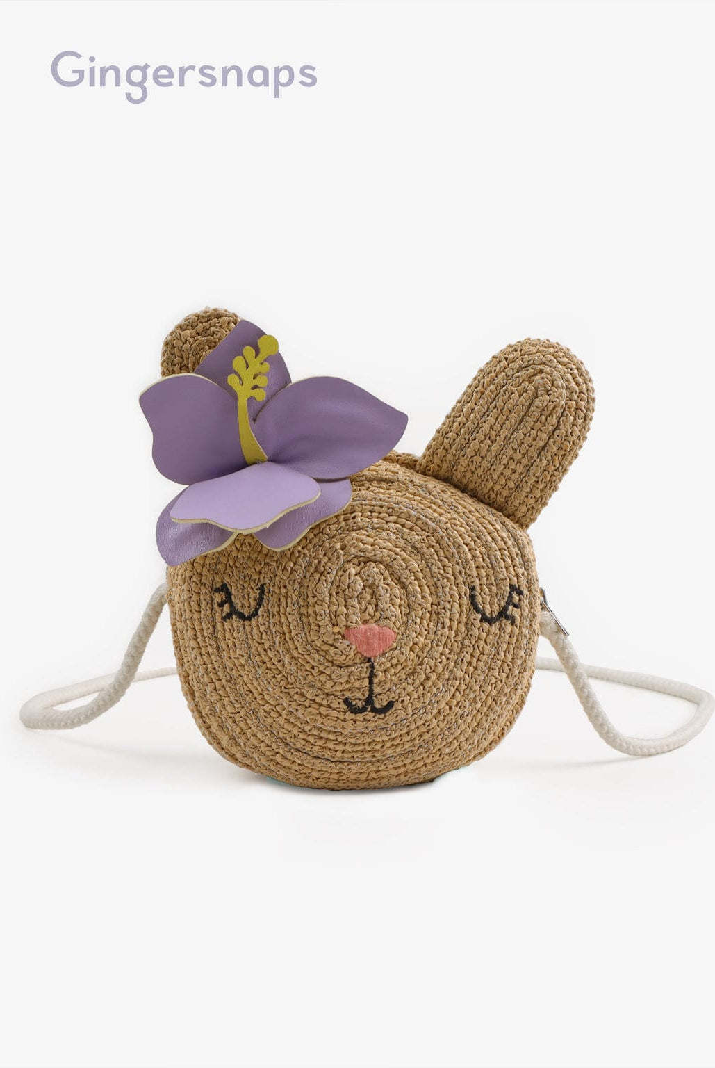 جينجرسنابس شنطة خوص على شكل دائري مزينة بوردة بناتي طبيعي