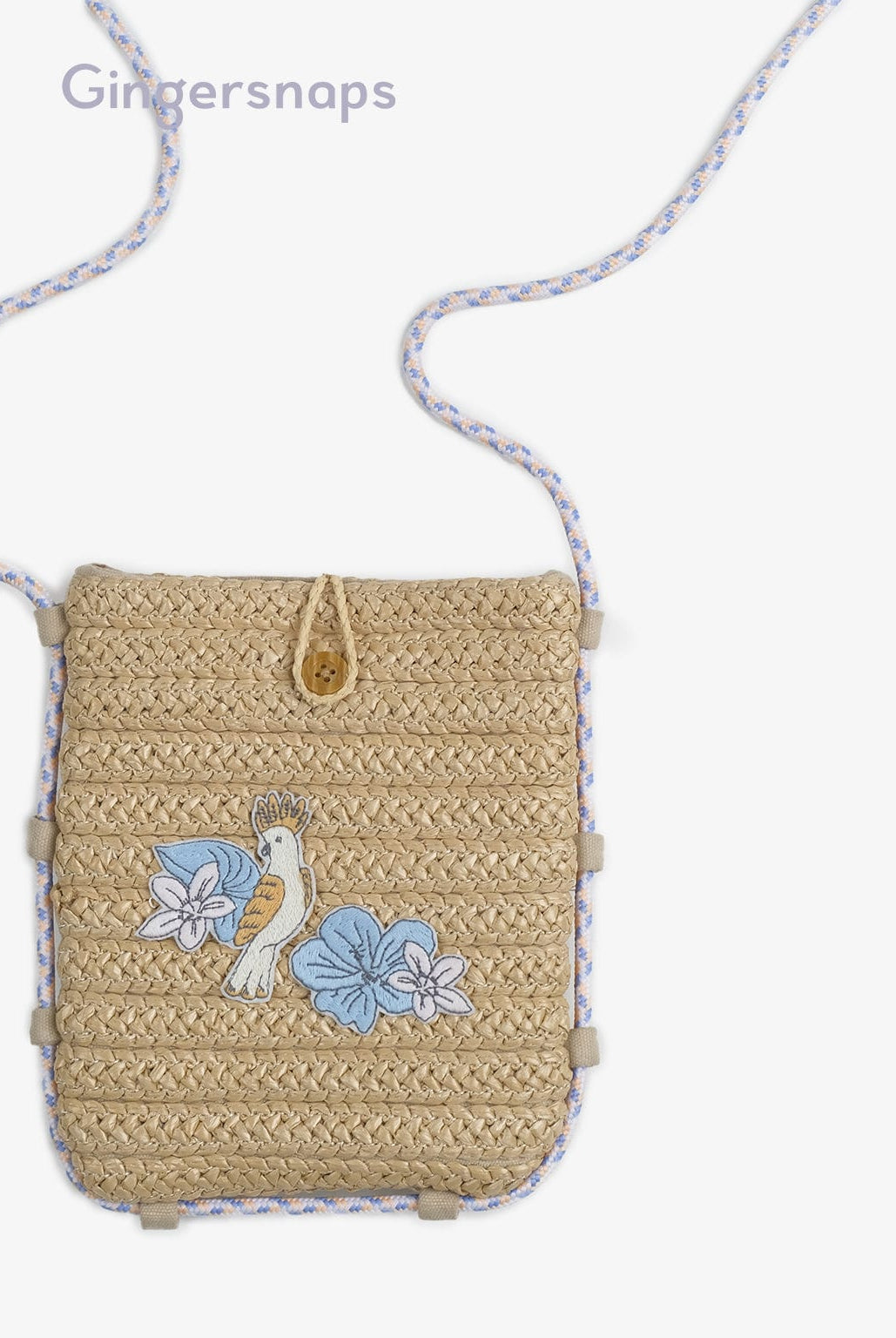 جينجرسنابس حقيبة بناتي خوص برسمة طاووس بيج