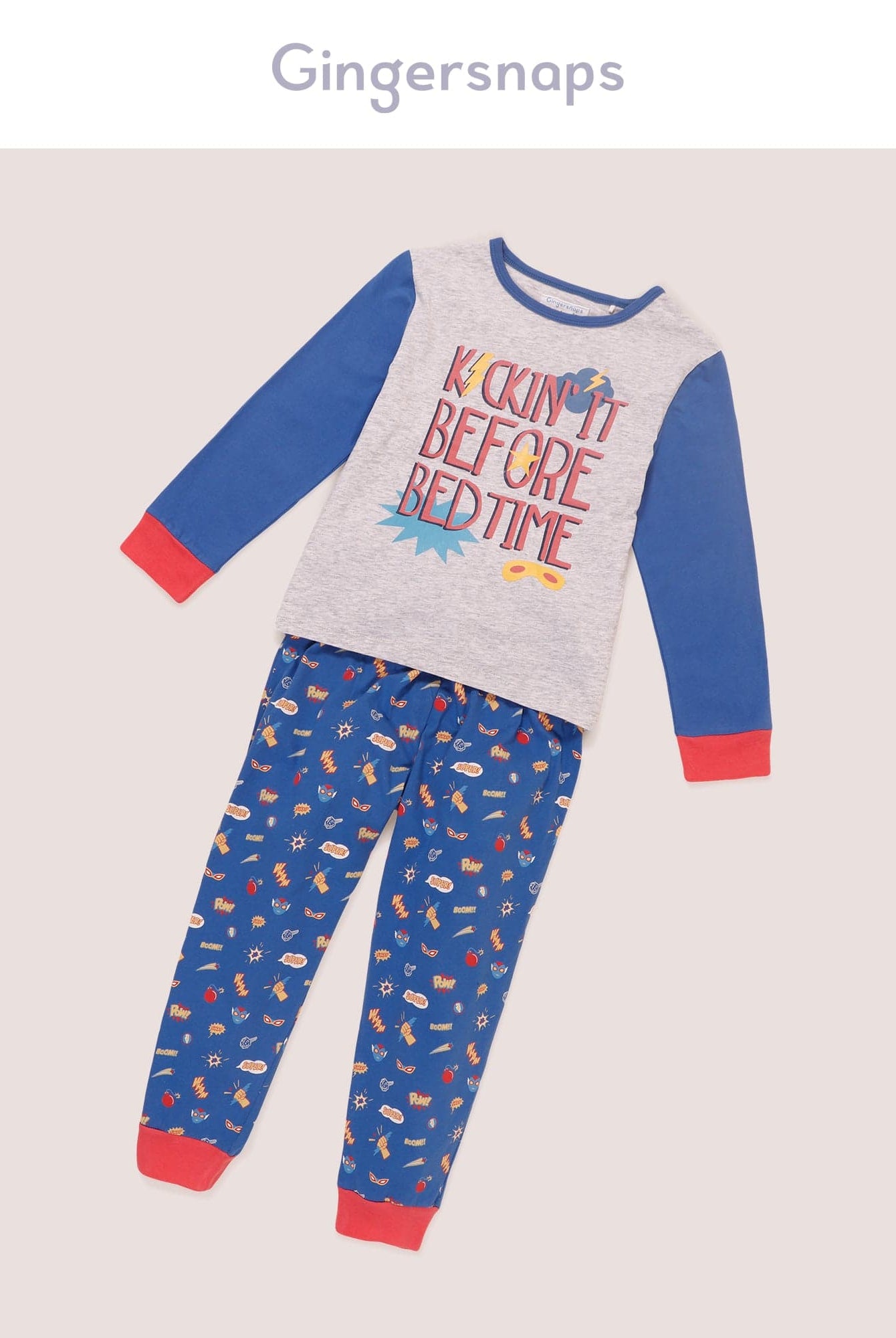 جينجرسنابس بلوزة بيجامة كم طويل بطبعة على البطن أولادي رمادي فاتح/أزرق فاتح