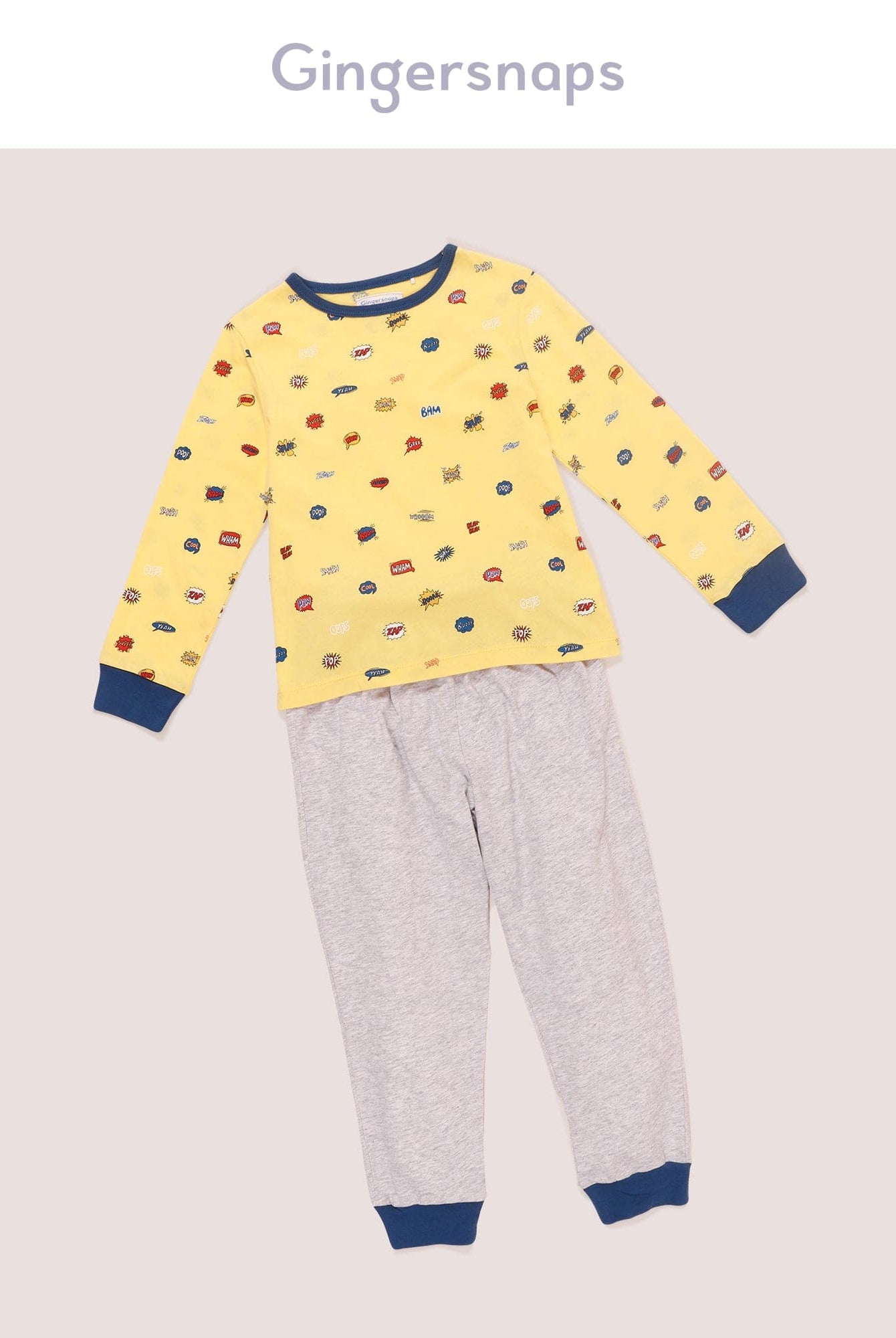 جينجرسنابس بيجامة أولادي تيشيرت منقوش وبنطلون كم طويل أصفر/رمادي