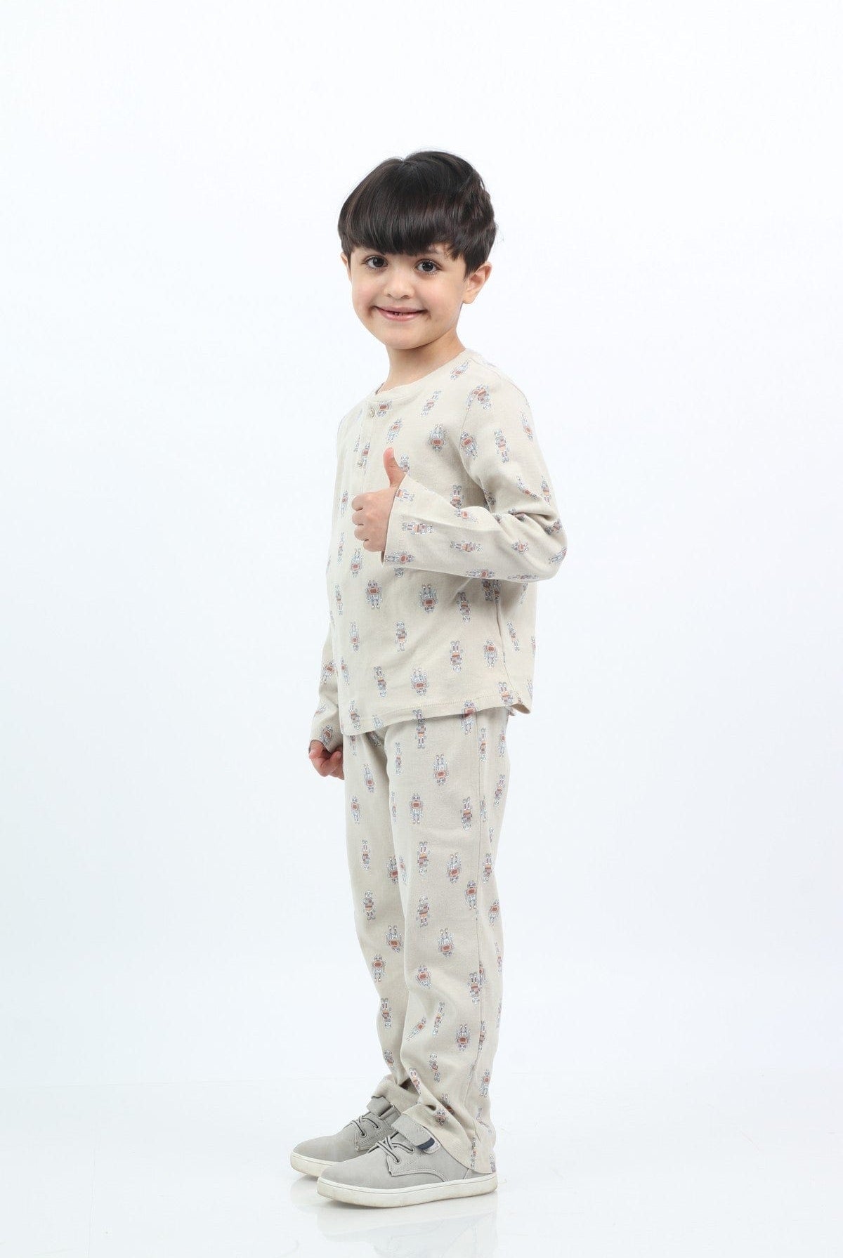 جينجرسنابس بيجامة ولادي منقوشة كم طويل بني