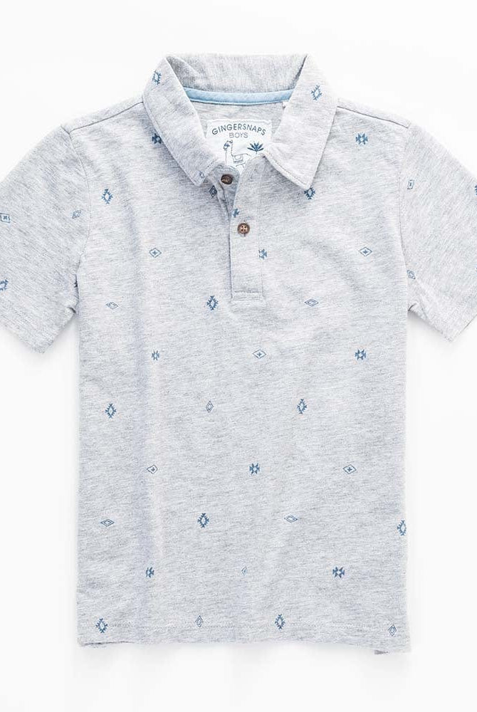 جينجرسنابس تيشيرت ولادي بولو سادة نص كم بأزرار أمامية رمادي وسط